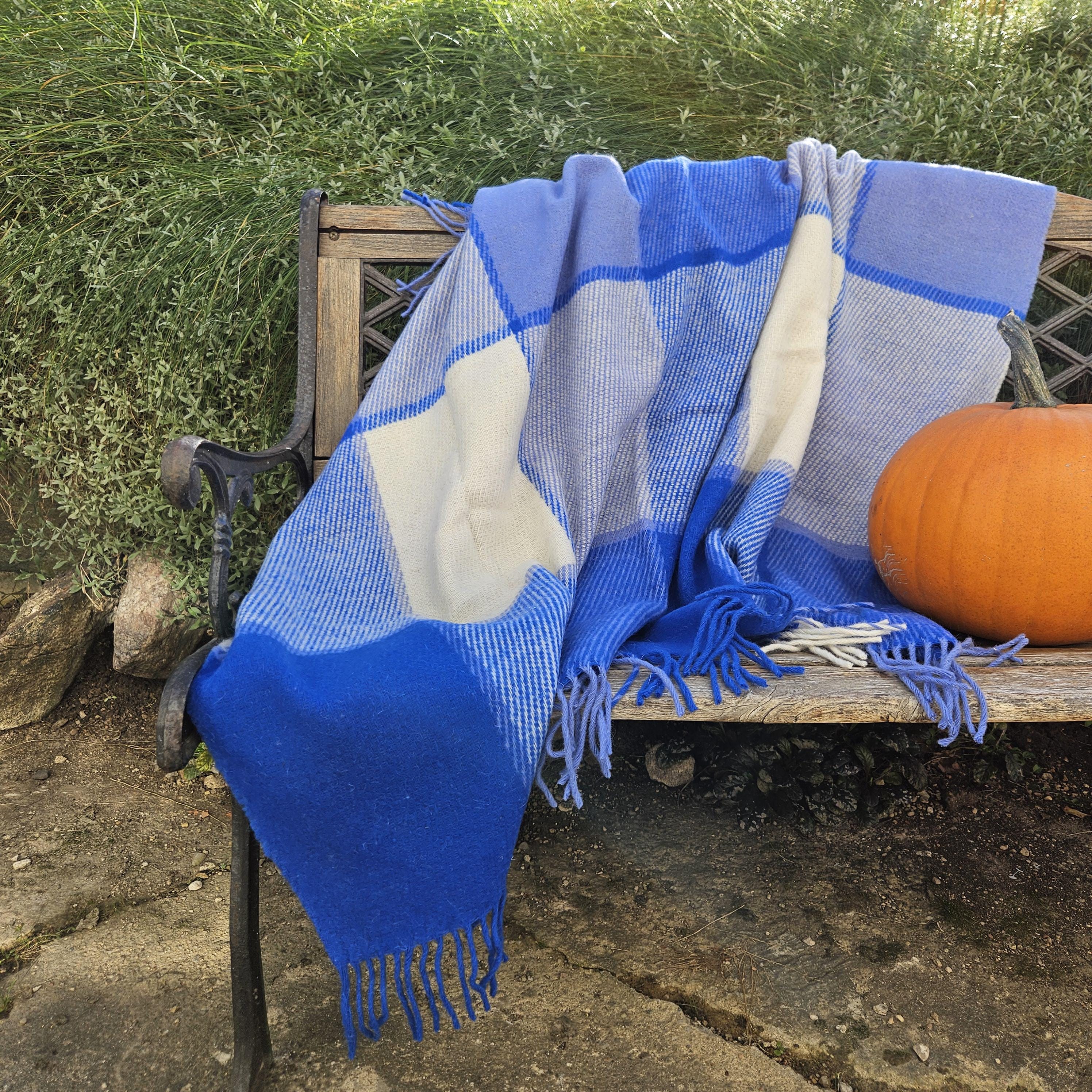 Wool Blanket Blue – Natural Wool Throw | Warm Breathable, Eco Friendly Coverlet
