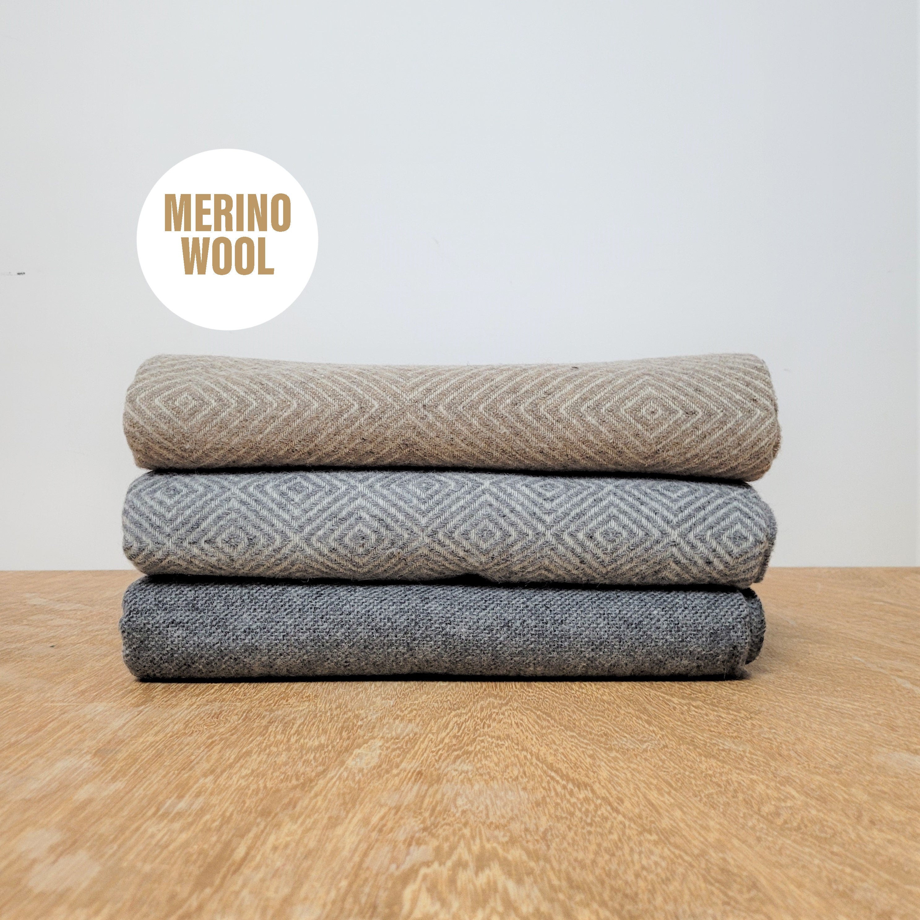 Merino Wool Throw - Lightweight Wool Plaid Blanket | Soft Cozy Diamond Pattern
