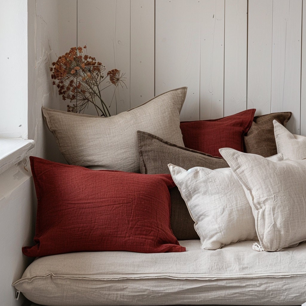 Pillowcase in heavy linen, Stone Washed Sham Pillow Case Cover. Cushion cover custom Standard Queen King Euro Natural Organic brown beige