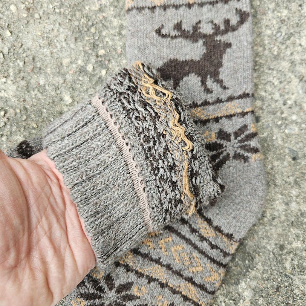 Alpaca Wool Socks – Warm Nordic Moose Pattern Ankle Socks With Reinforced Arch Support