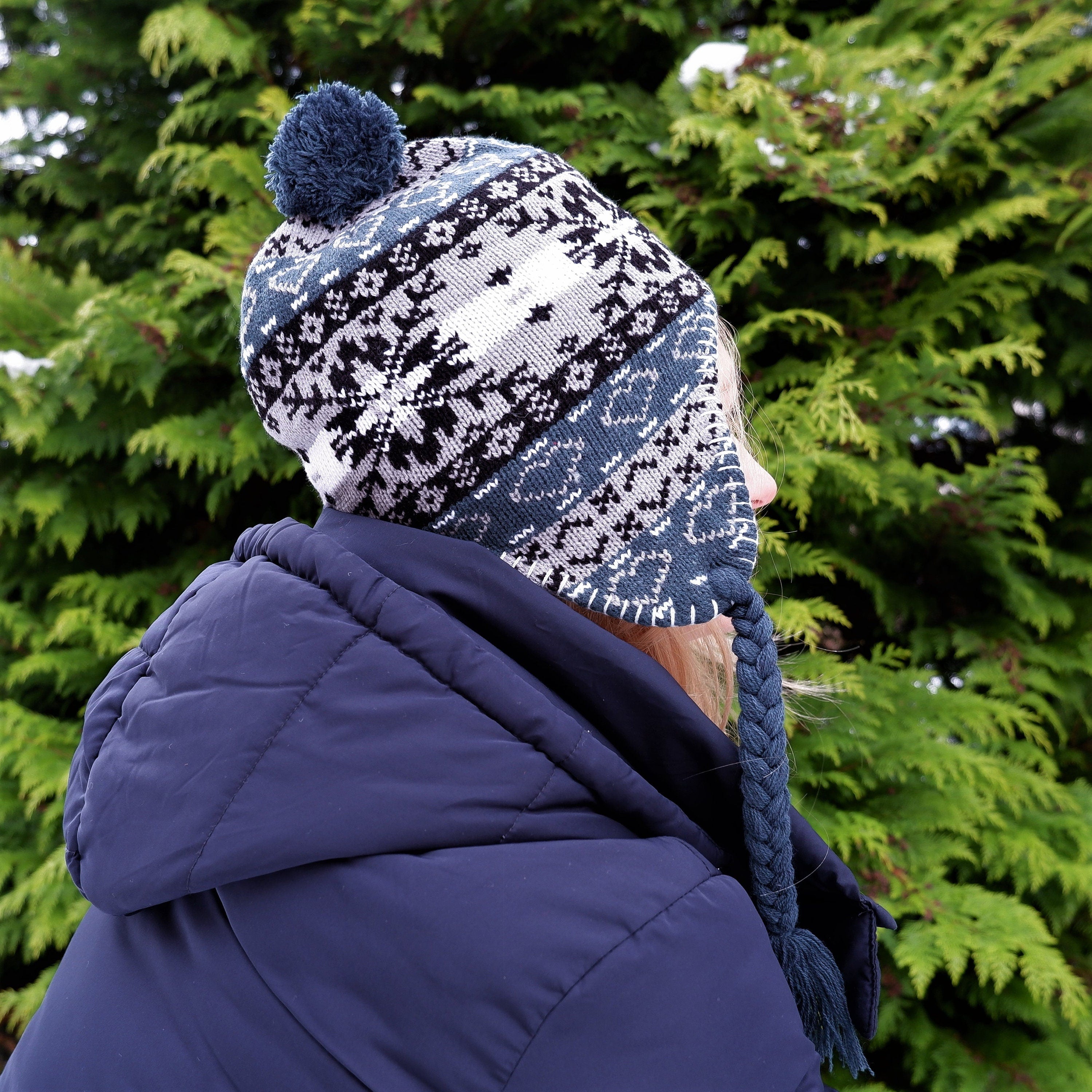 Merino Wool Hat - Warm Knitted Earflap Beanie with Fleece Lining for Winter