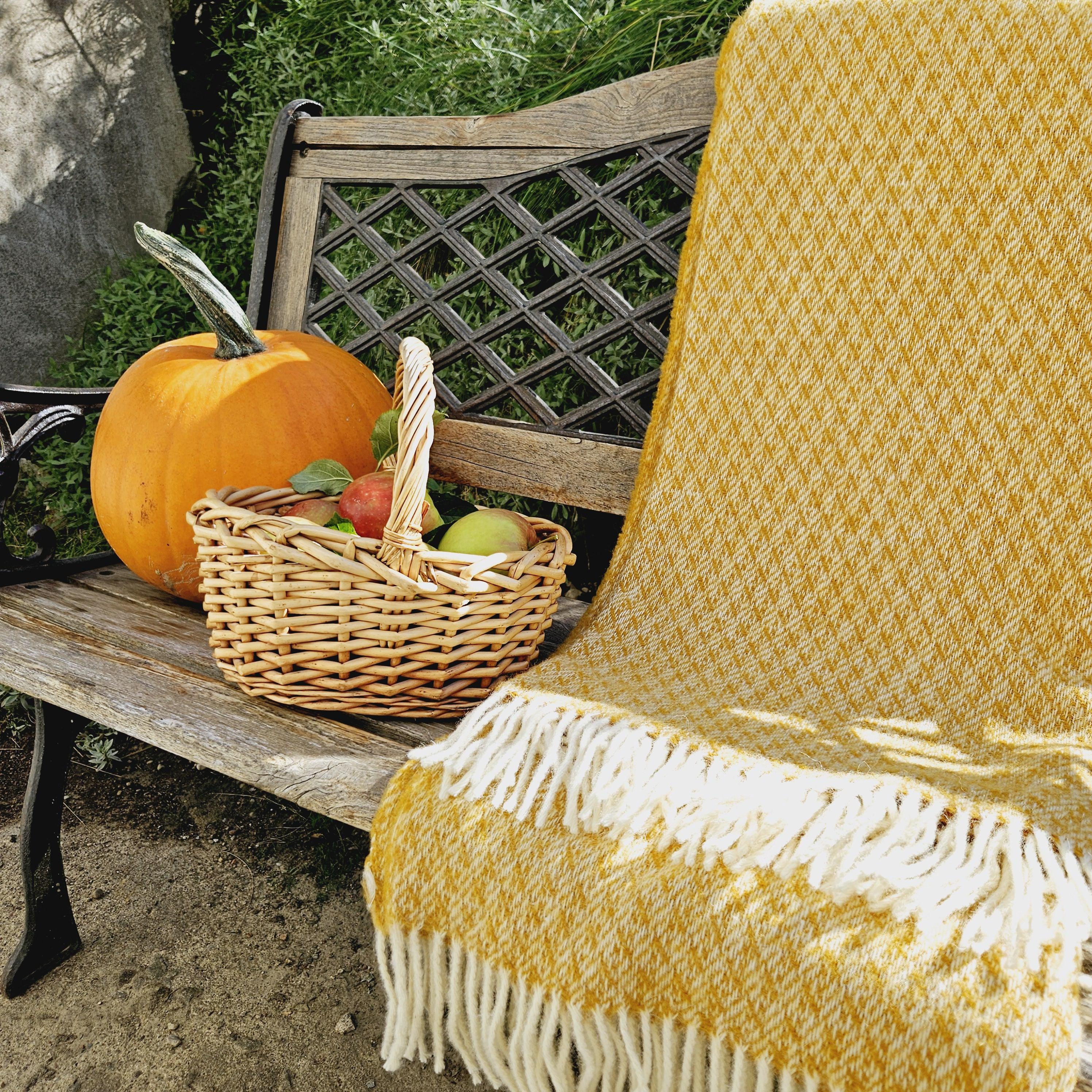 Yellow Wool Blanket – Warm Winter Blanket Reversible Plaid Throw 100% Natural Wool