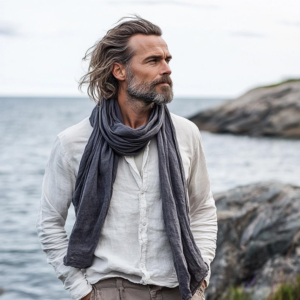 Linen Scarf Unisex - Natural Flax Sheer Gauze Wrap | Soft Breathable Eco Friendly Fabric