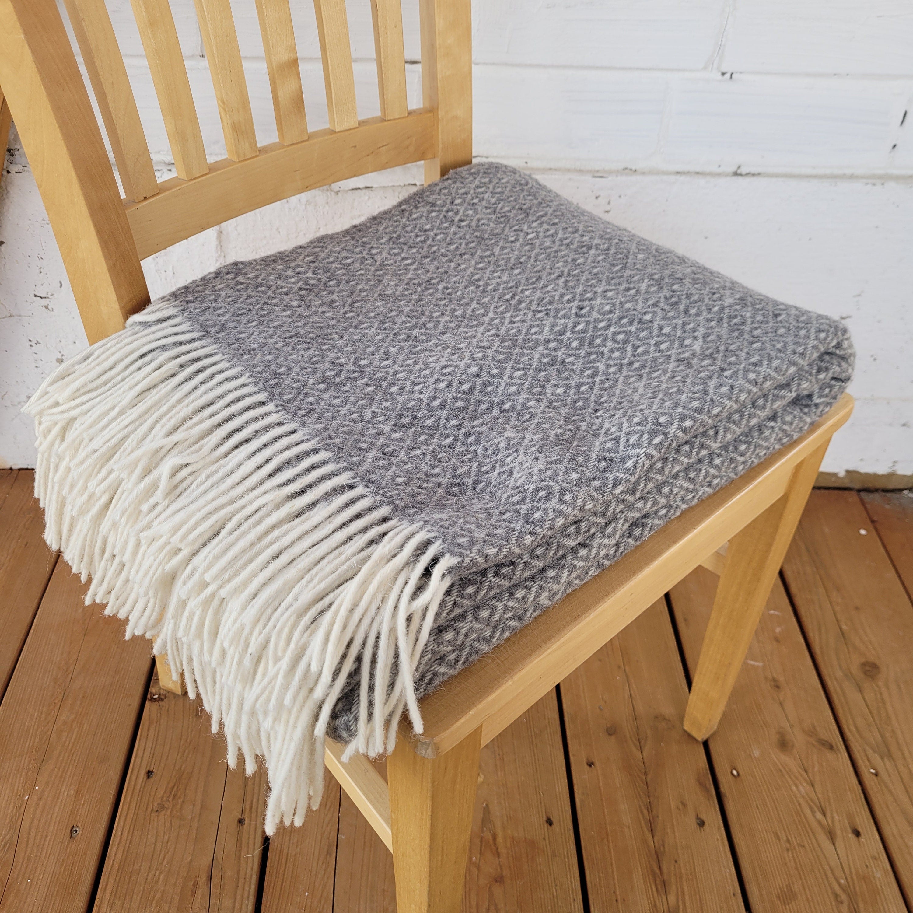 Wool Throw Blanket - New Zealand Wool Blanket Gray Plaid Throw for Cozy Home Decor