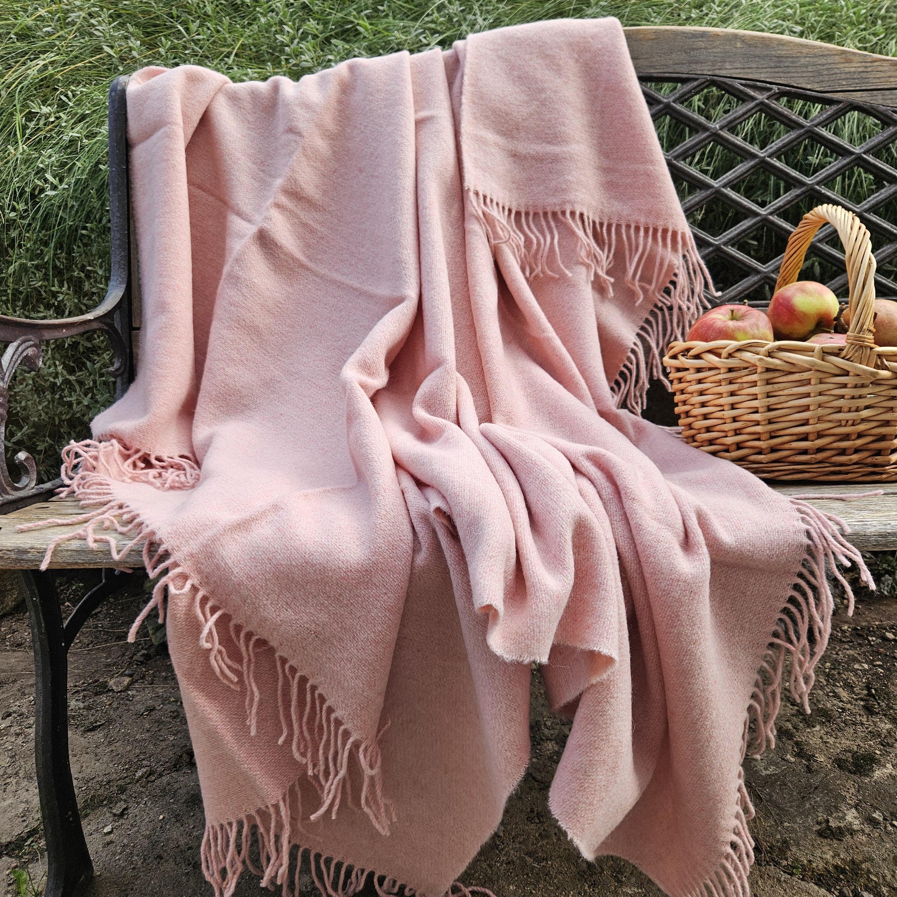 Lambswool blanket in pale pink, 100% wool natural throw plaid, IN2NORD hygge home Blanket, Throw Plaid Warm thanksgiving Gift