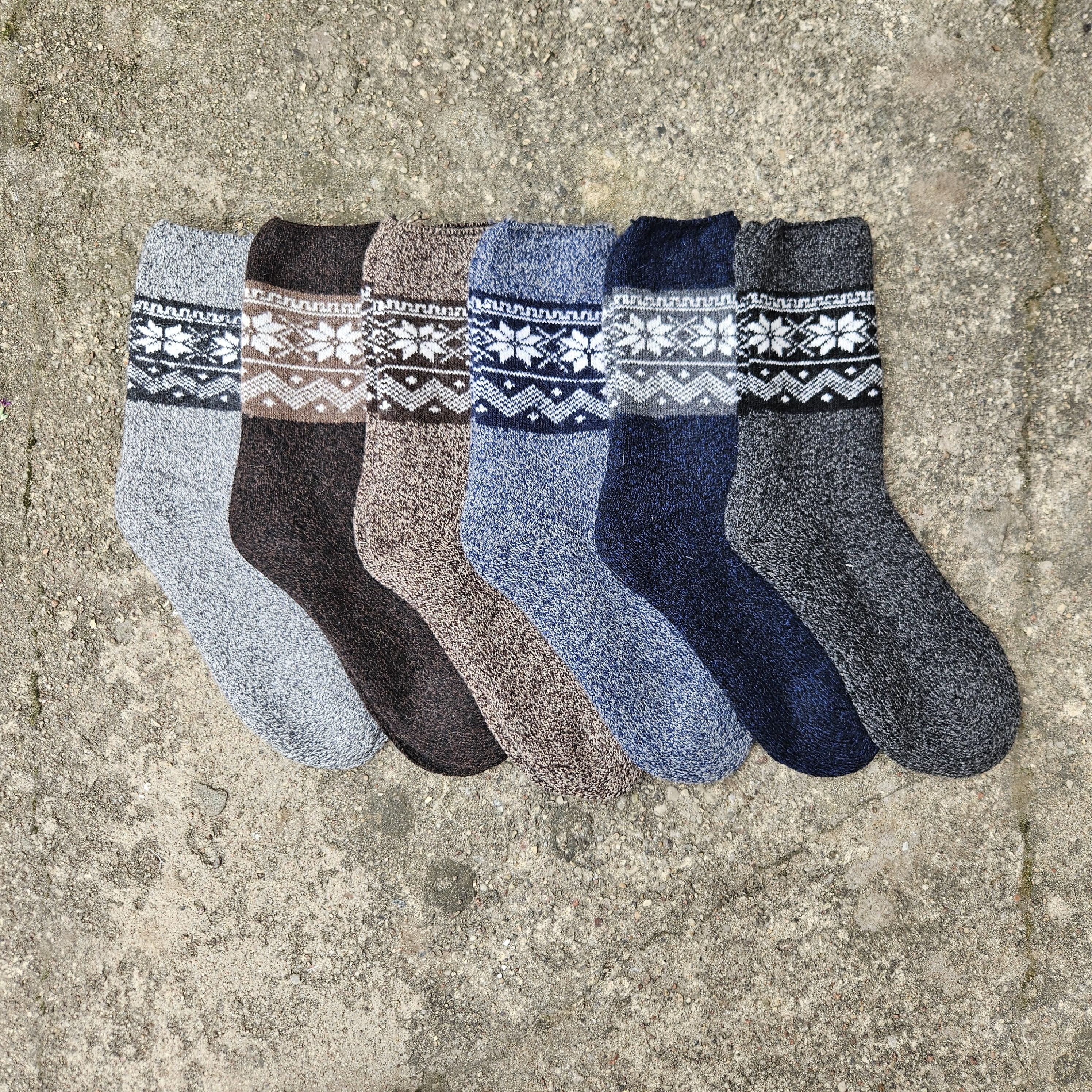 ALPACA WOOL Socks Nordic Star  gray blue brown - Size EUR 39-46  ankle socks for men or women Unisex Diabetic Wide Non-Binding Top