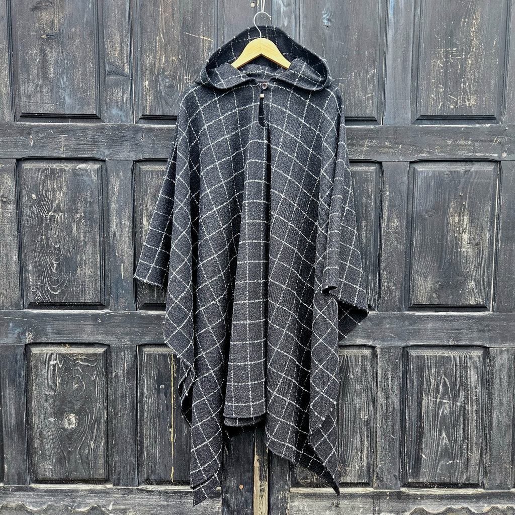 Wool Poncho - Unisex Ruana Cape Grey Wool Blanket With Or Without Hood