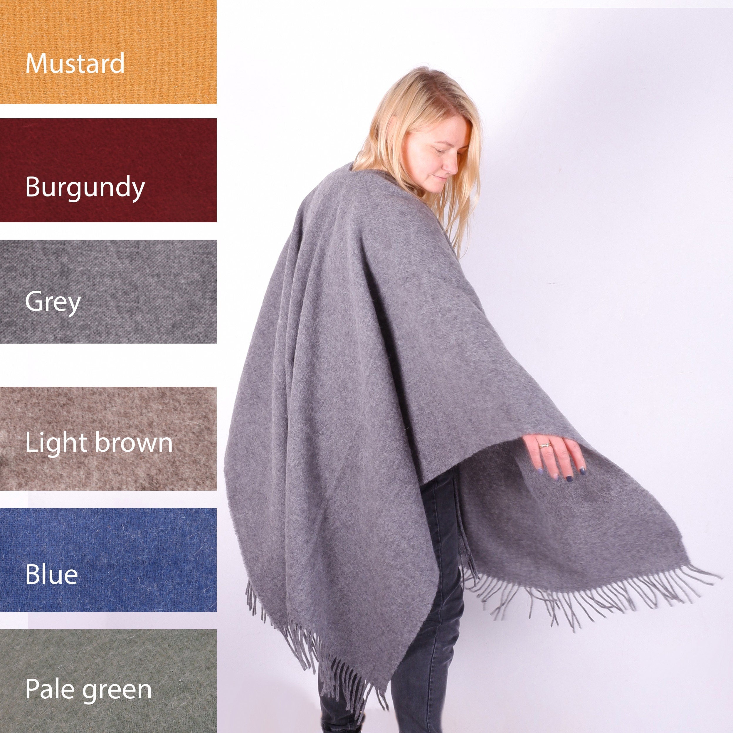 Wool Poncho Umea - Natural Wool Cape with Fringes | Comfortable Outdoor Wrap Shawl
