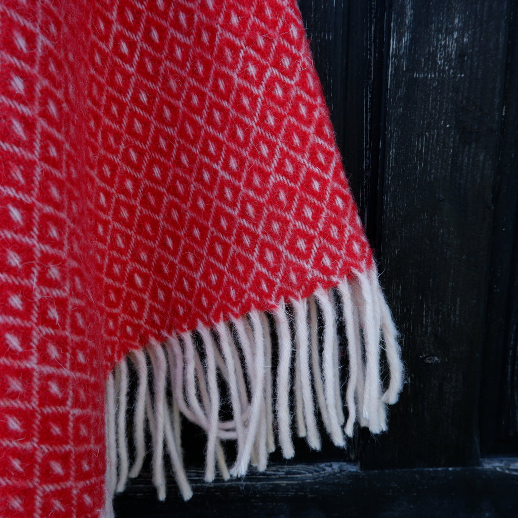 Red Wool Poncho – Hooded Wool Cape With Fringes, Comfortable Outdoor Wrap