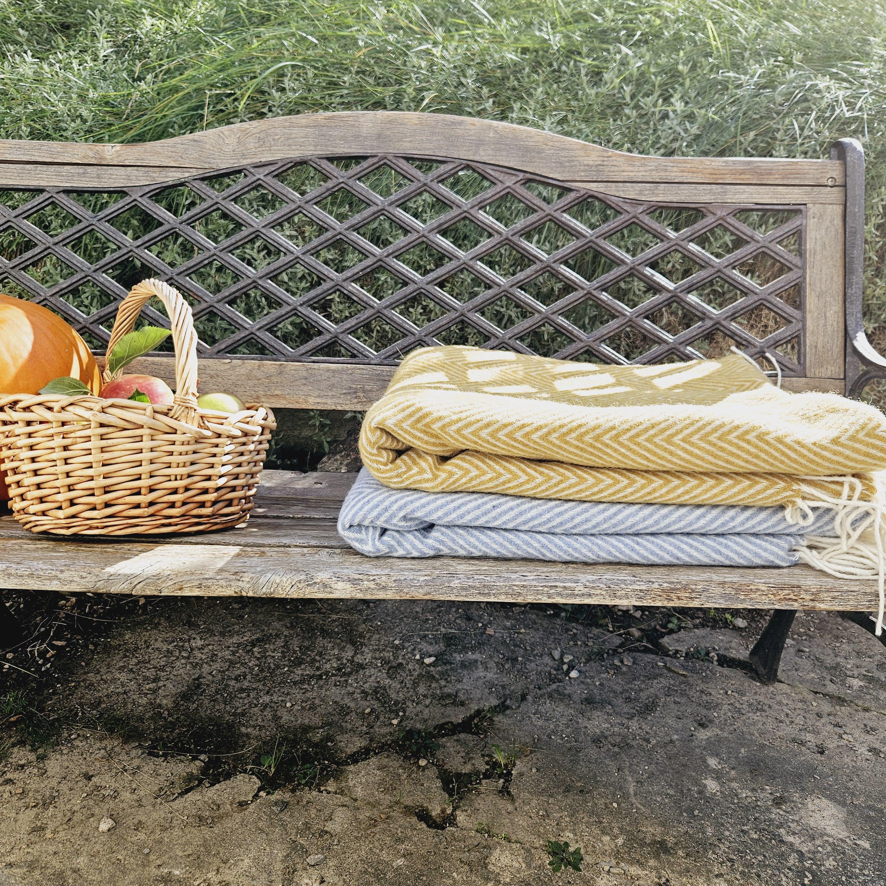 Lambswool blanket in yellow, 100% wool natural throw plaid, IN2NORD hygge home Reversible Blanket, Throw Plaid Warm thanksgiving Gift