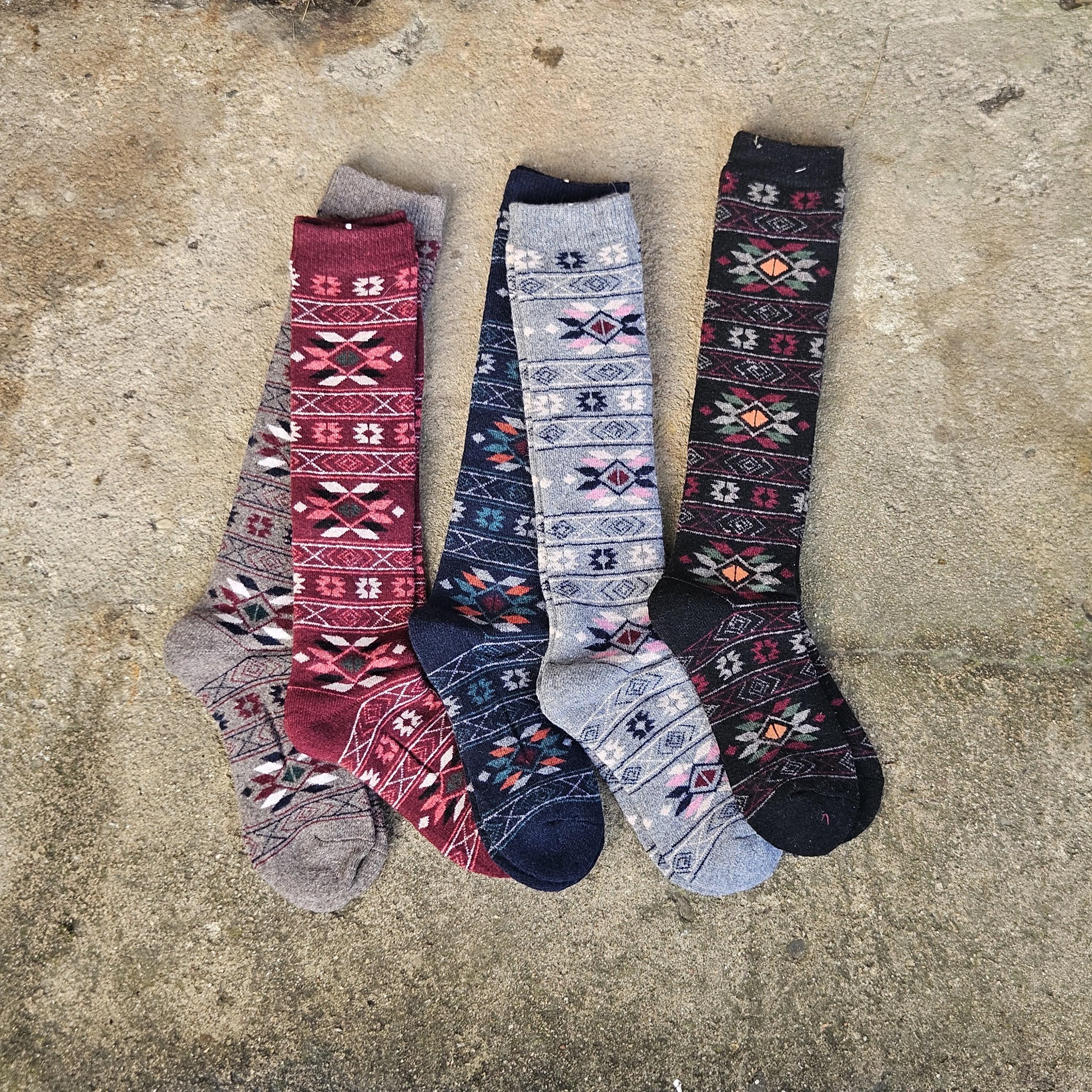 Merino Wool Socks Knee Long – Nordic Reindeer Pattern Warm Wool Socks for Hiking