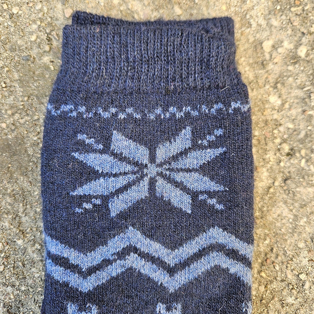 Thicker Merino Wool Socks - Black Snowflake | Cozy Warm Hiking Socks Unisex