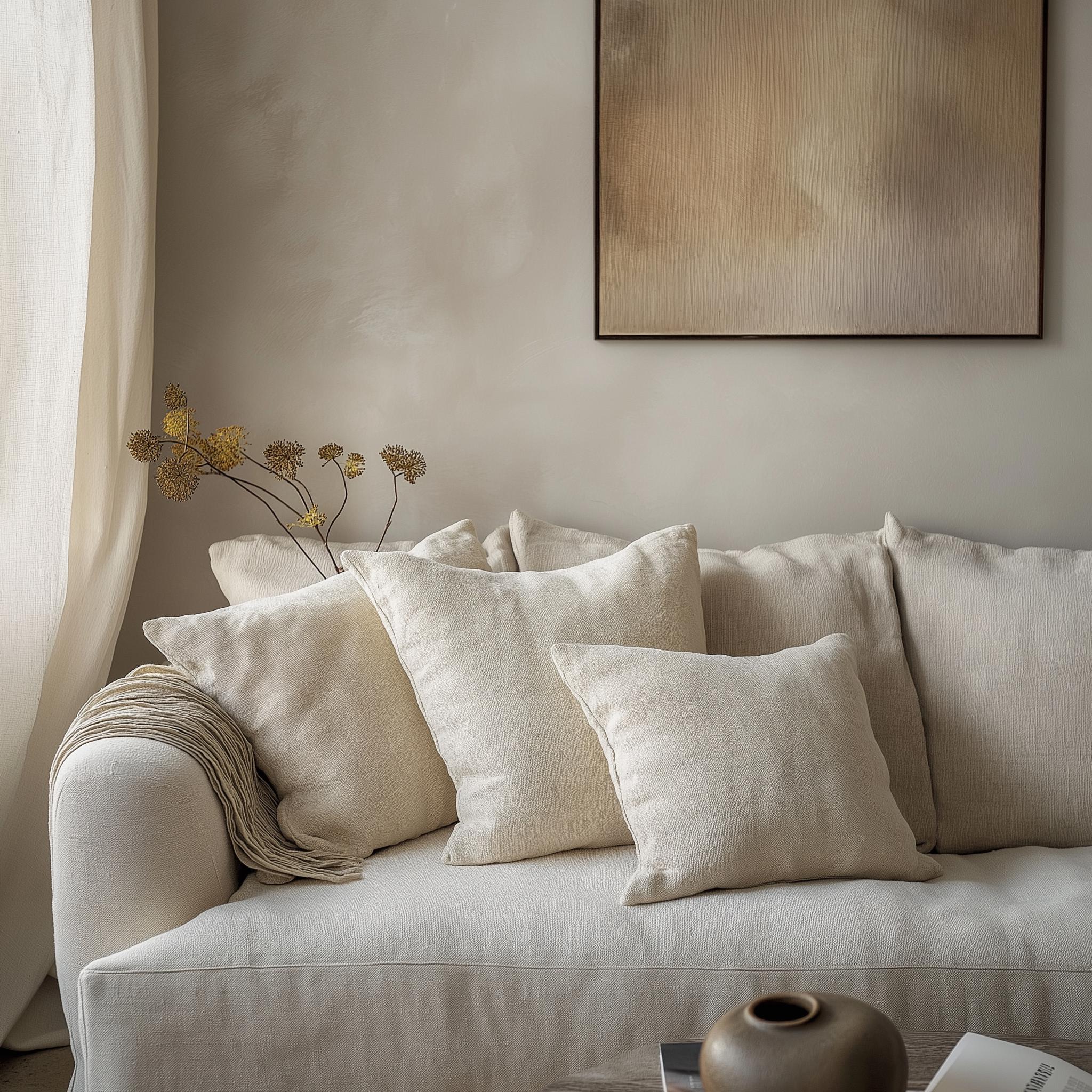 Heavy Linen Pillowcase - Stone Washed Organic Linen Cushion Cover with Zip Closure