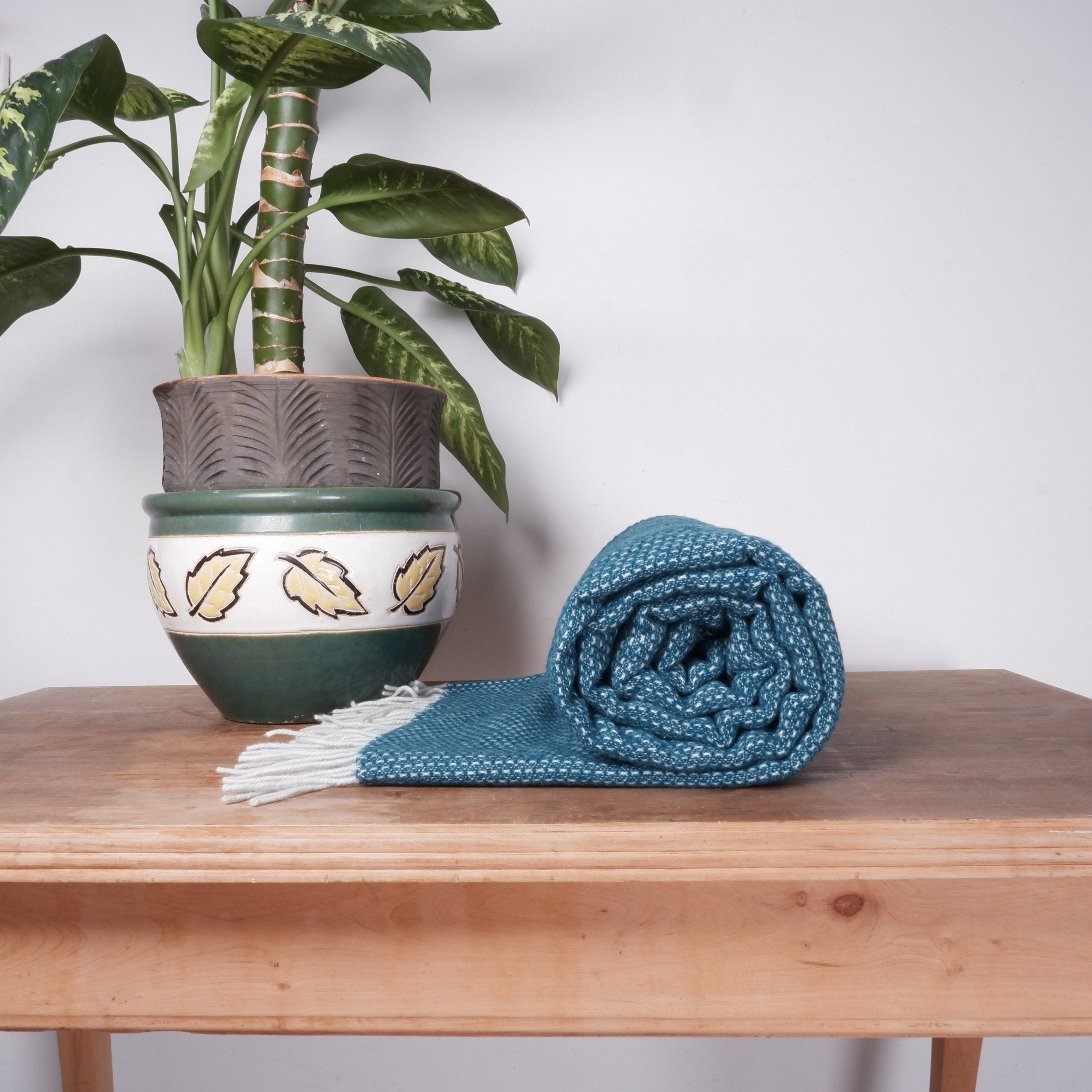 Merino Wool Blanket - Lightweight Sofa Throw | Natural Warm Winter Plaid