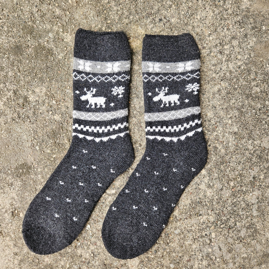 Alpaca Wool Socks – Thick Non Binding Diabetic Socks With Nordic Reindeer Design
