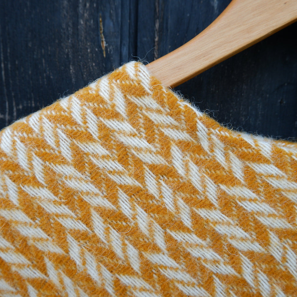 Yellow Wool Poncho – Hooded Cape With Fringes, Cozy Outdoor Blanket