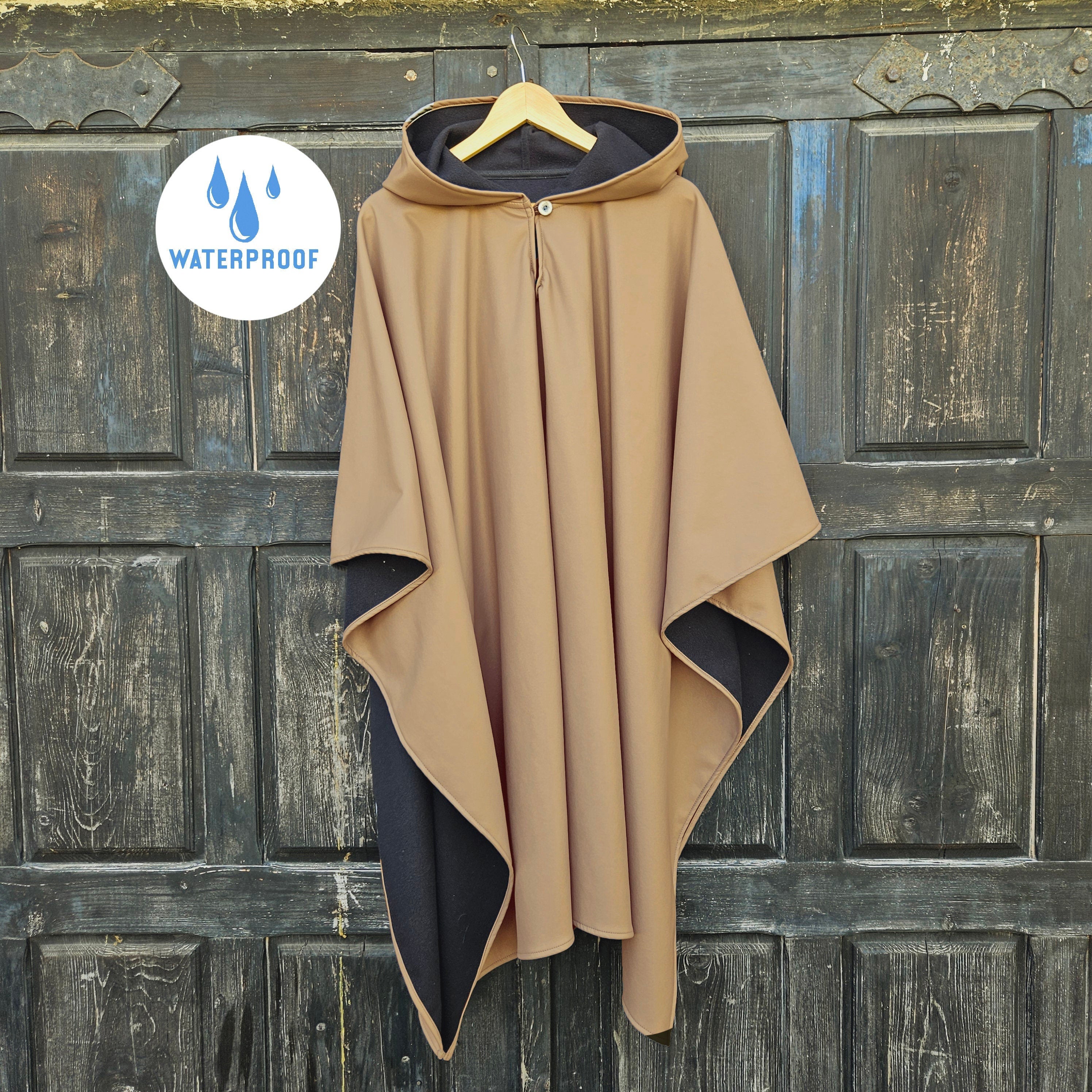 beige rain jacket poncho coat for men or women waterproof