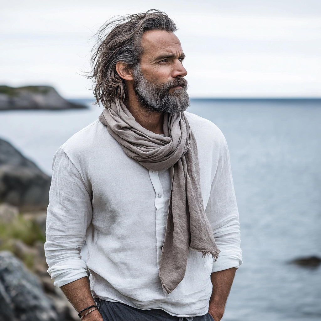 Linen Scarf - Unisex Natural Linen Gauze Scarf | Soft Breathable Flax Fiber Wrap