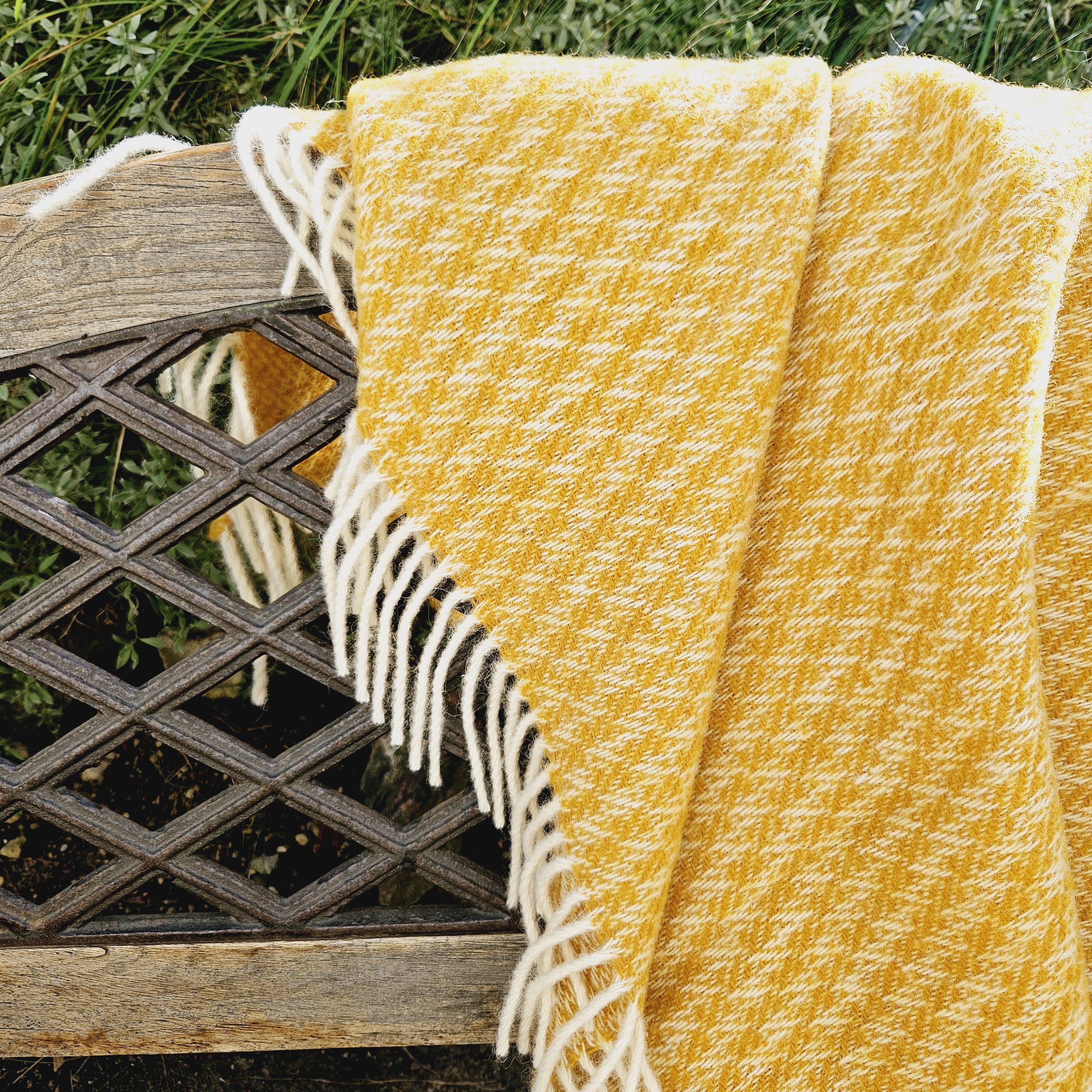 Yellow Wool Blanket – Warm Winter Blanket Reversible Plaid Throw 100% Natural Wool