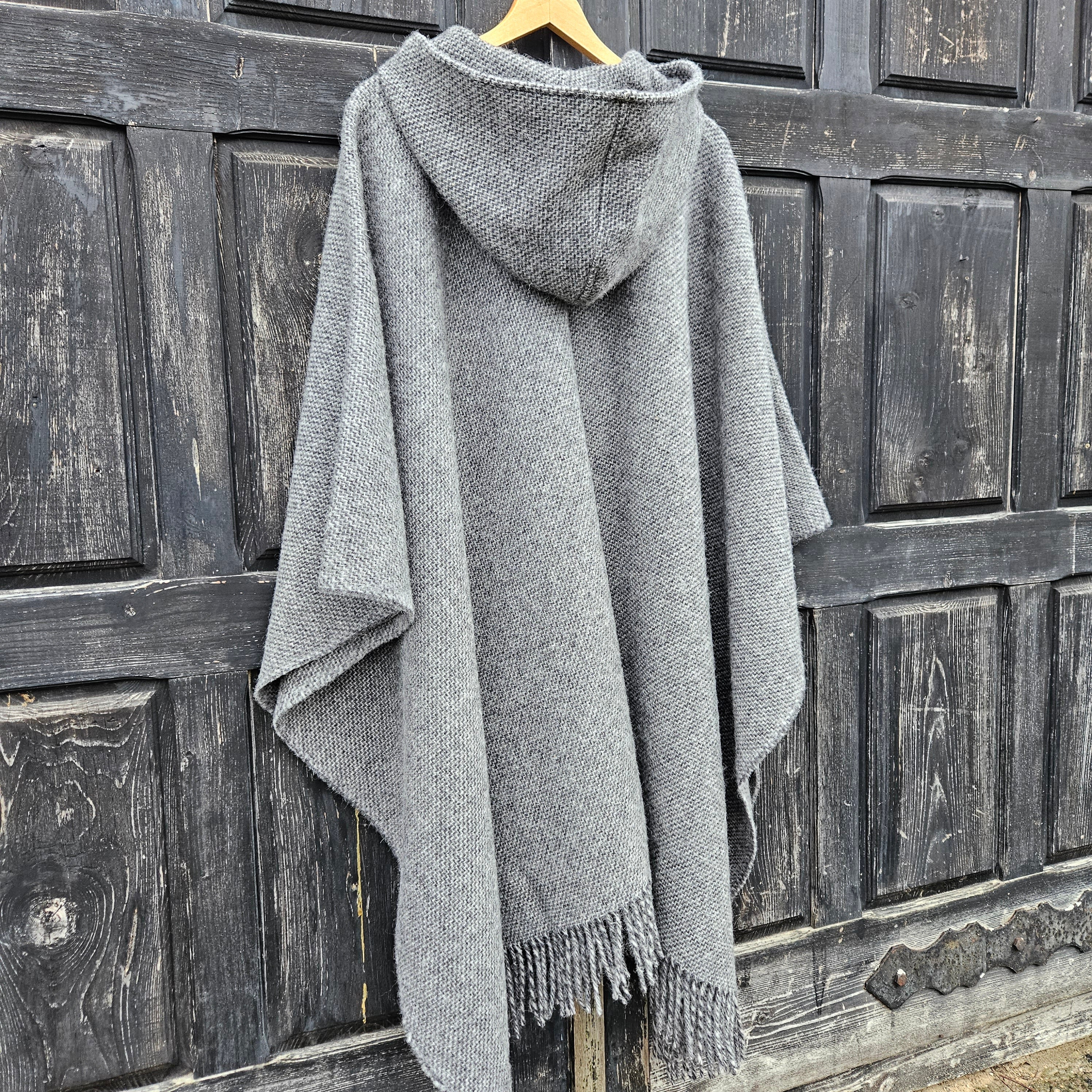 Wool Poncho - Unisex Ruana Cape | Grey Wool Blanket | Comfortable Cloak With Or Without Hood