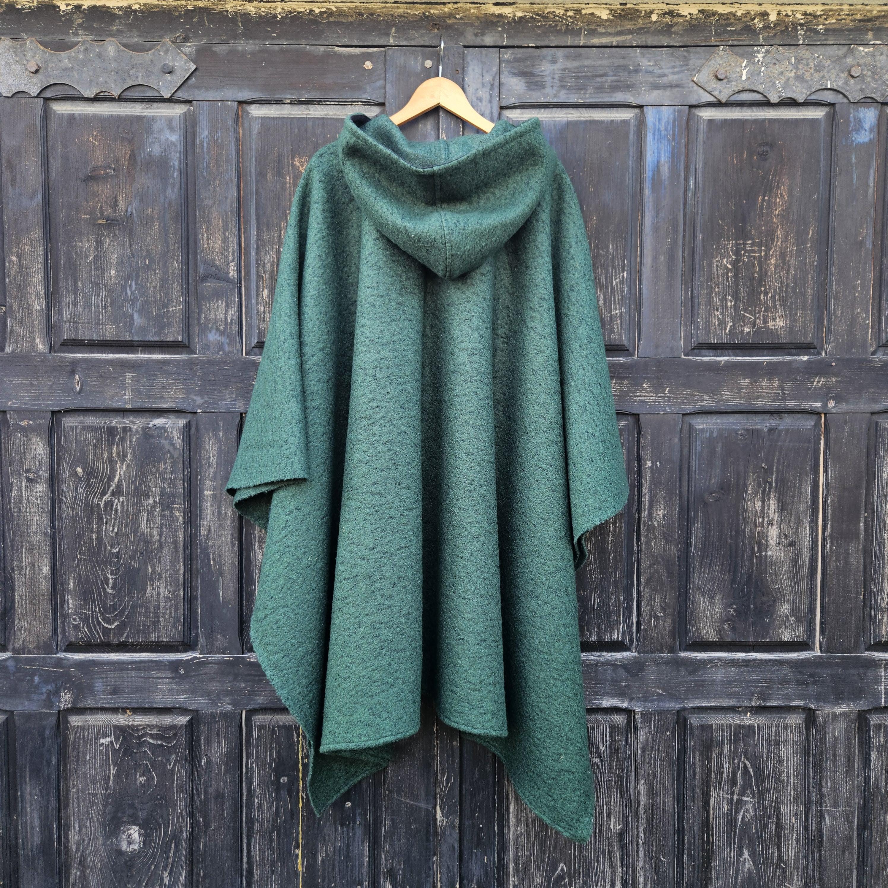 Wool Poncho – Comfortable Unisex Ruana Cape | Green Wool Blanket Shawl, Hooded or Without Hood