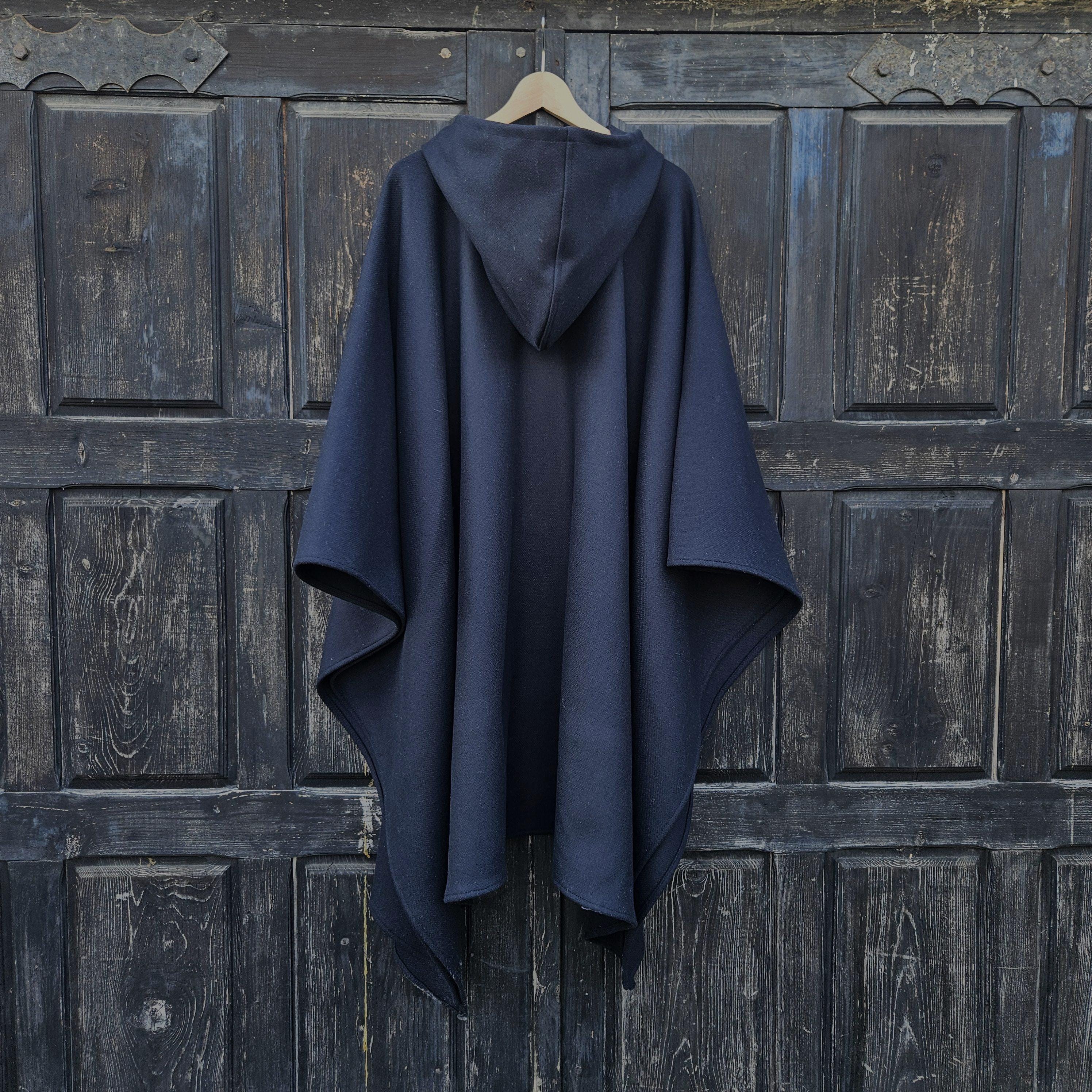 Wool Poncho Oland - Unisex Ruana Cape With Hood | Comfortable Outdoor Wool Blanket Cape