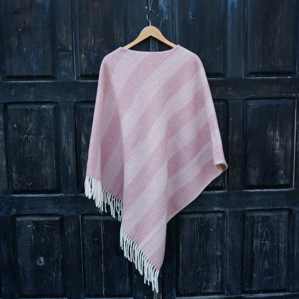 Pink Wool Poncho - Hooded Wool Blanket Cape With Fringes, Comfortable Outdoor Wear