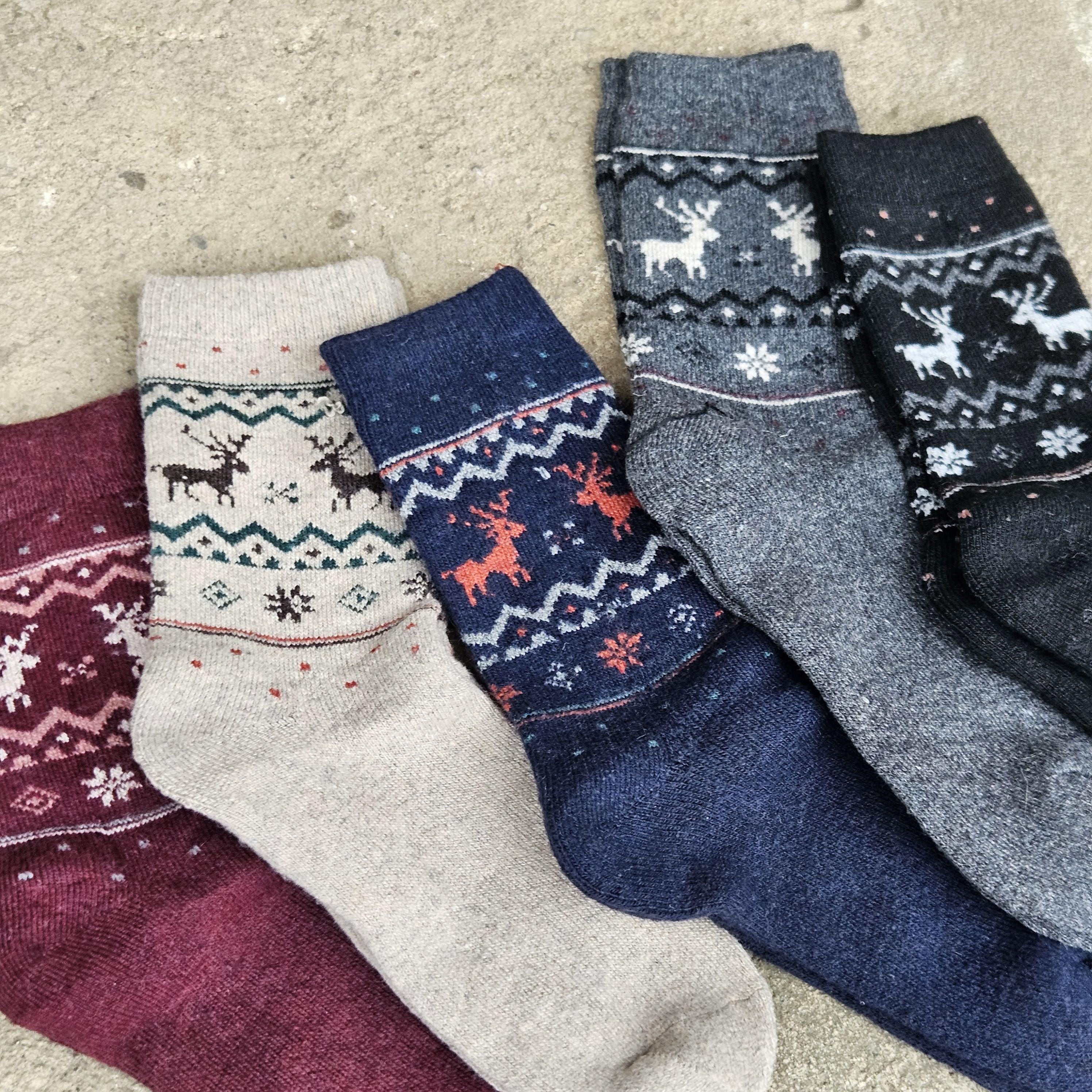 Thin Merino Wool Socks - Nordic Warm Reindeer Pattern Thermal Outdoor Socks