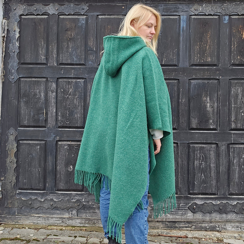 Wool Poncho - Unisex Ruana Cape | Red Wool Blanket | Outdoor Cape Cloak With Hood