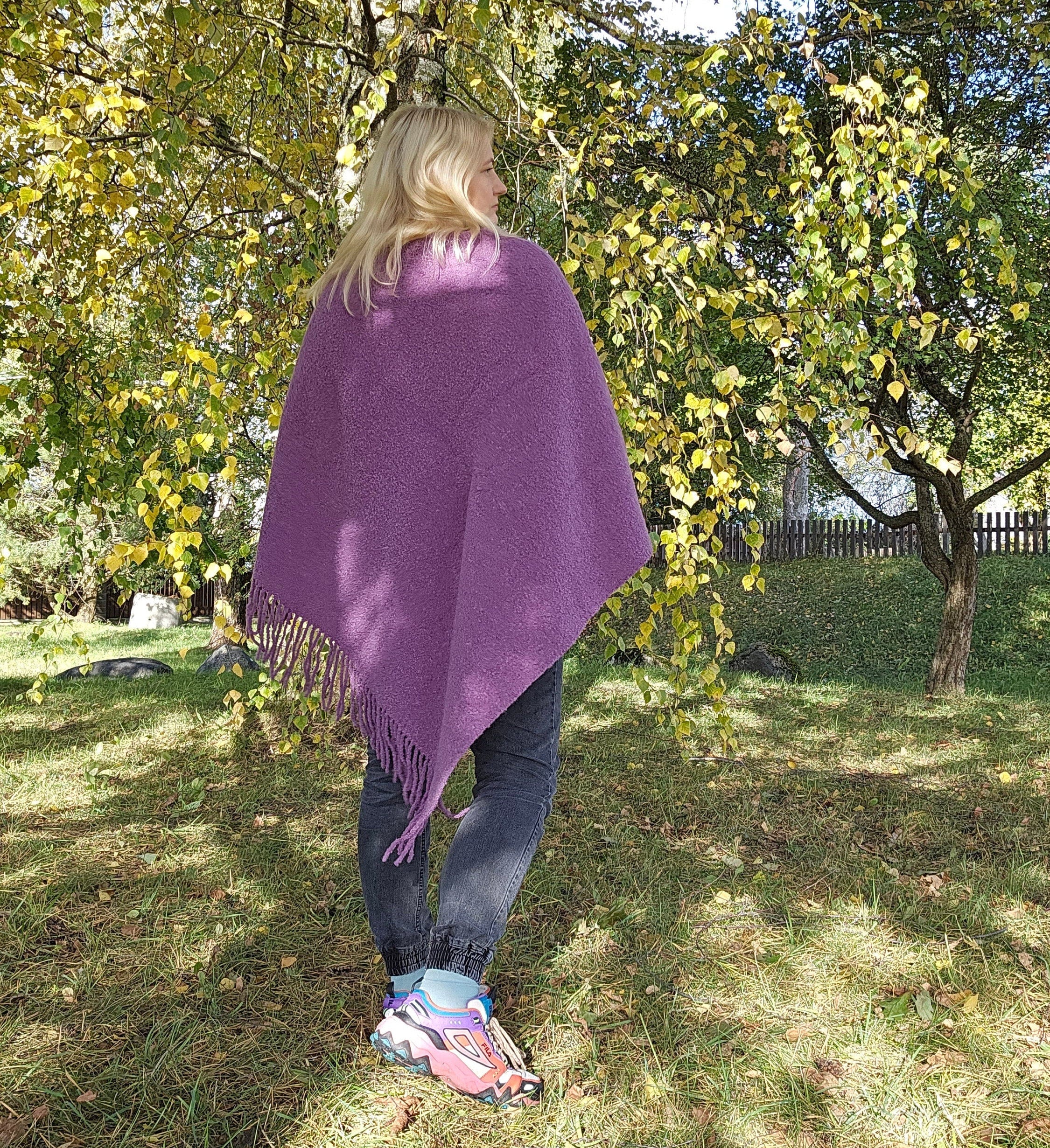 purple wool blanket poncho cape coat for men or women hooded or without hood