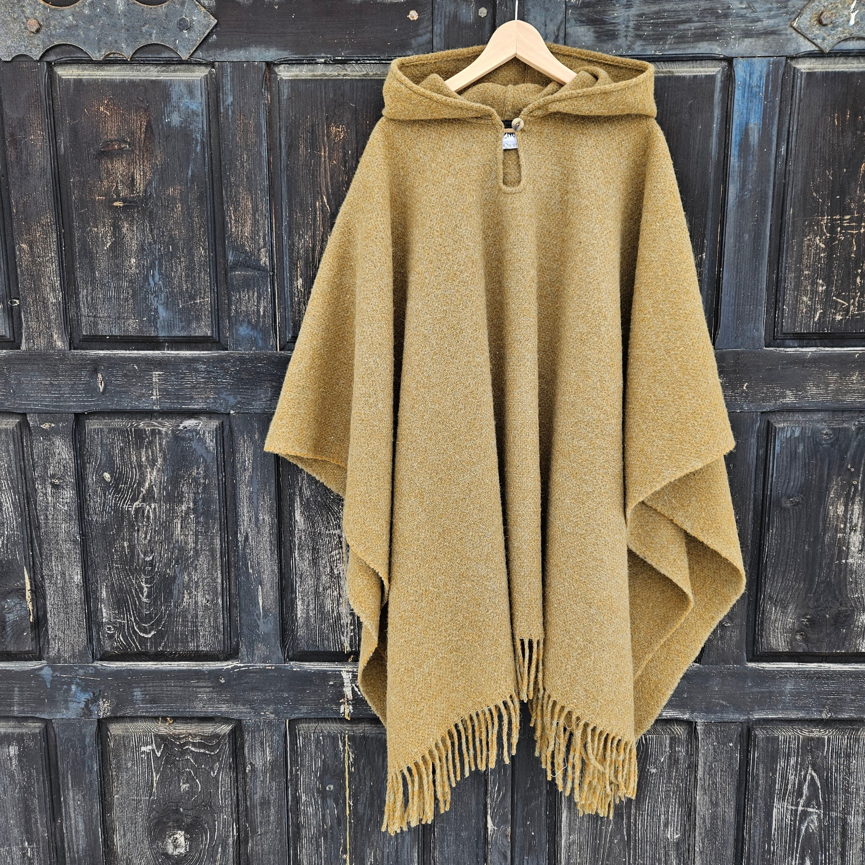 khaki wool coat, wool poncho cape, men wool cloak, wool women shawl poncho,