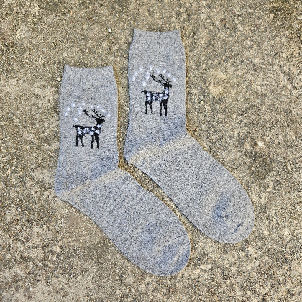 Thin Merino Wool Socks – Nordic Warm Cozy Reindeer Socks | Size EUR 35-42
