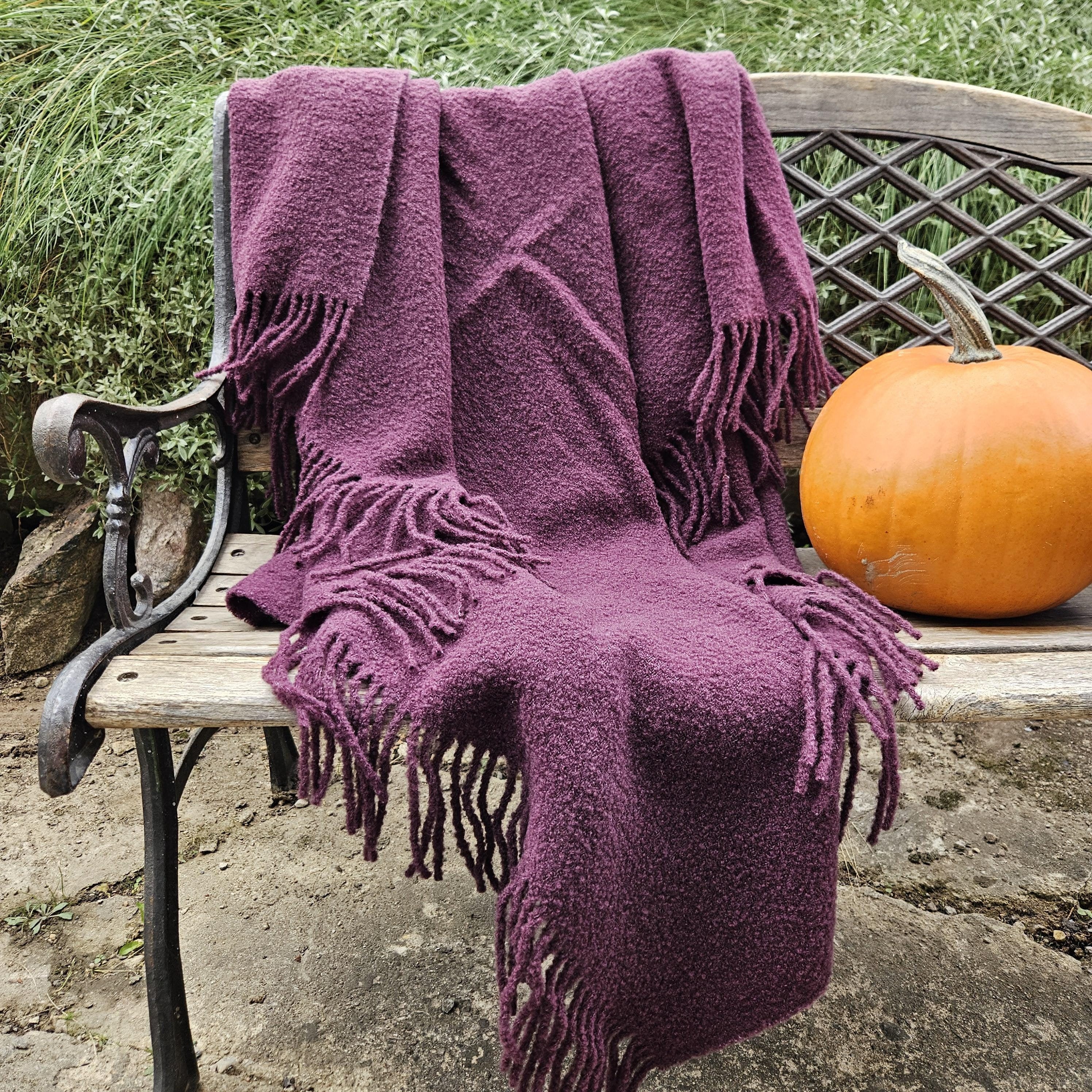 Purple Teddy wool blanket, Natural throw IN2NORD, Hygge home Warm wool plaid, housewarming gift mother father christmas Scandinavian