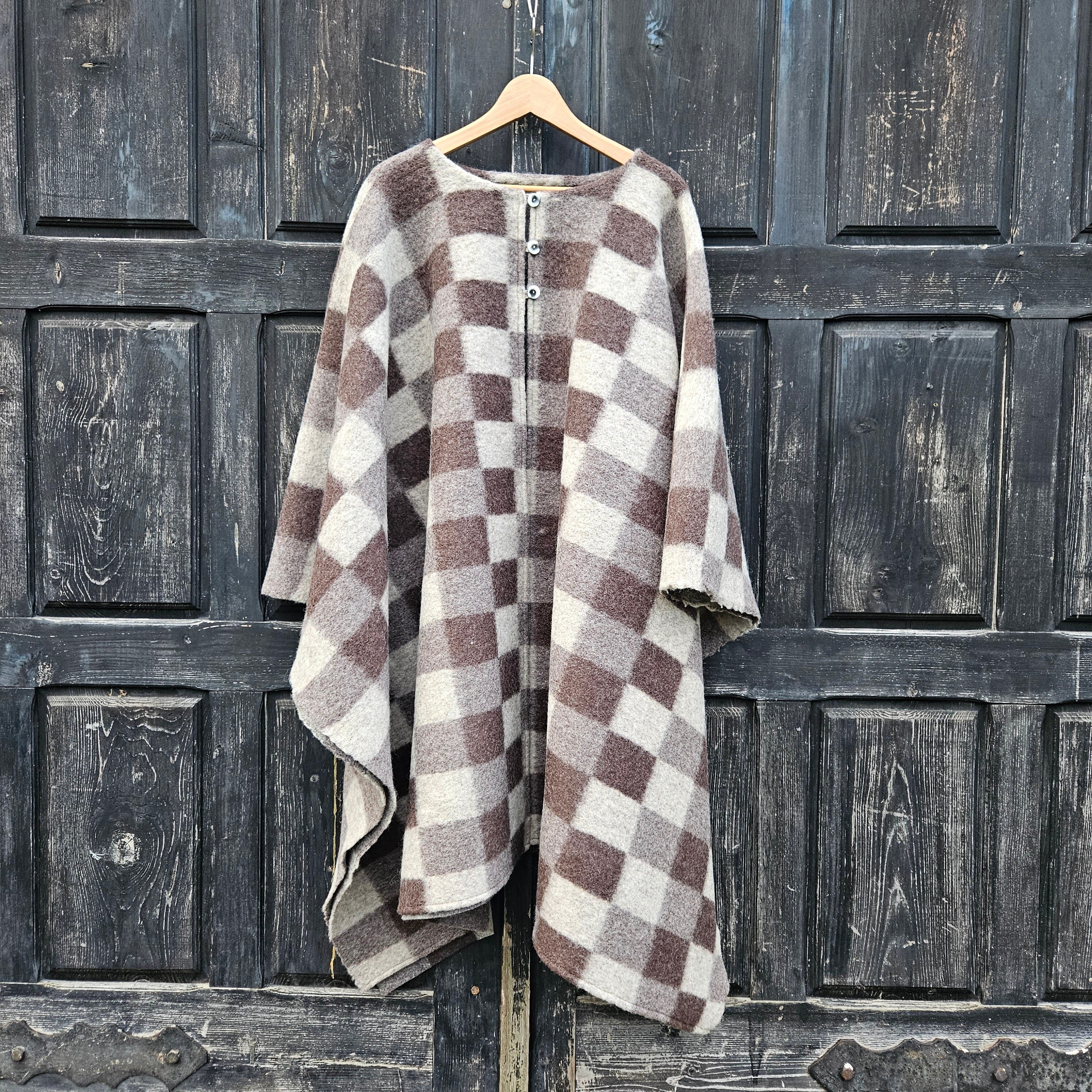 brown wool blanket poncho without or with hood