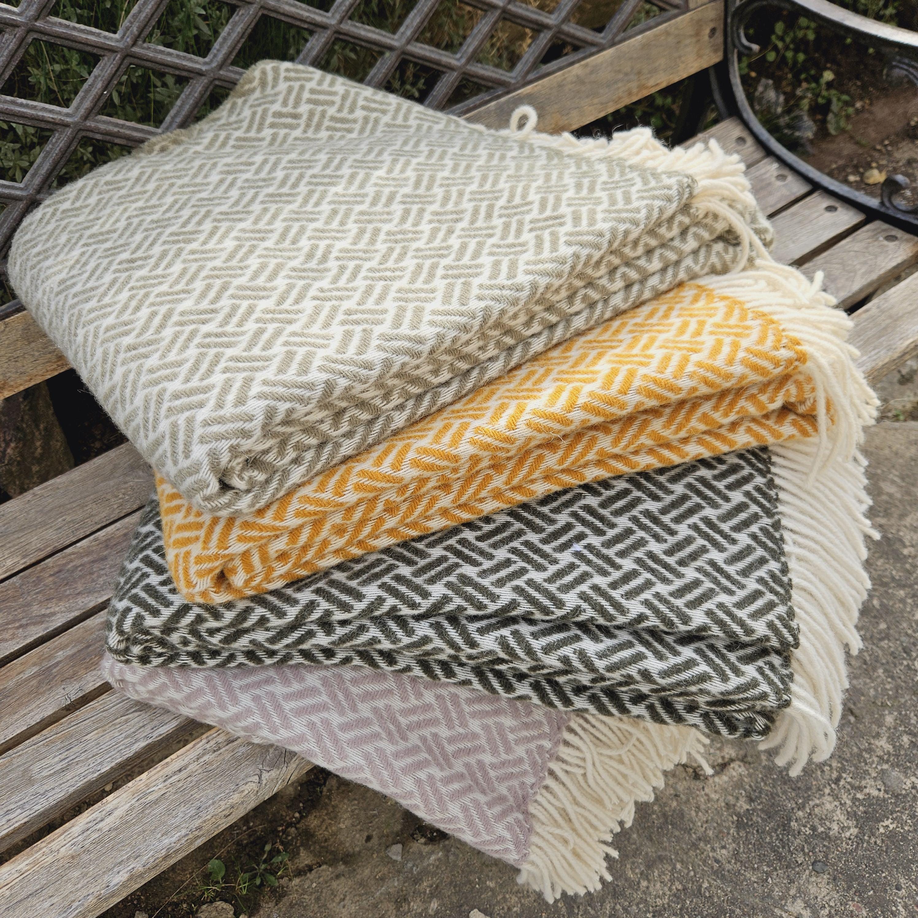 Wool Blanket - Natural Yellow Mustard Throw | Scandinavian Warm Winter Quilt
