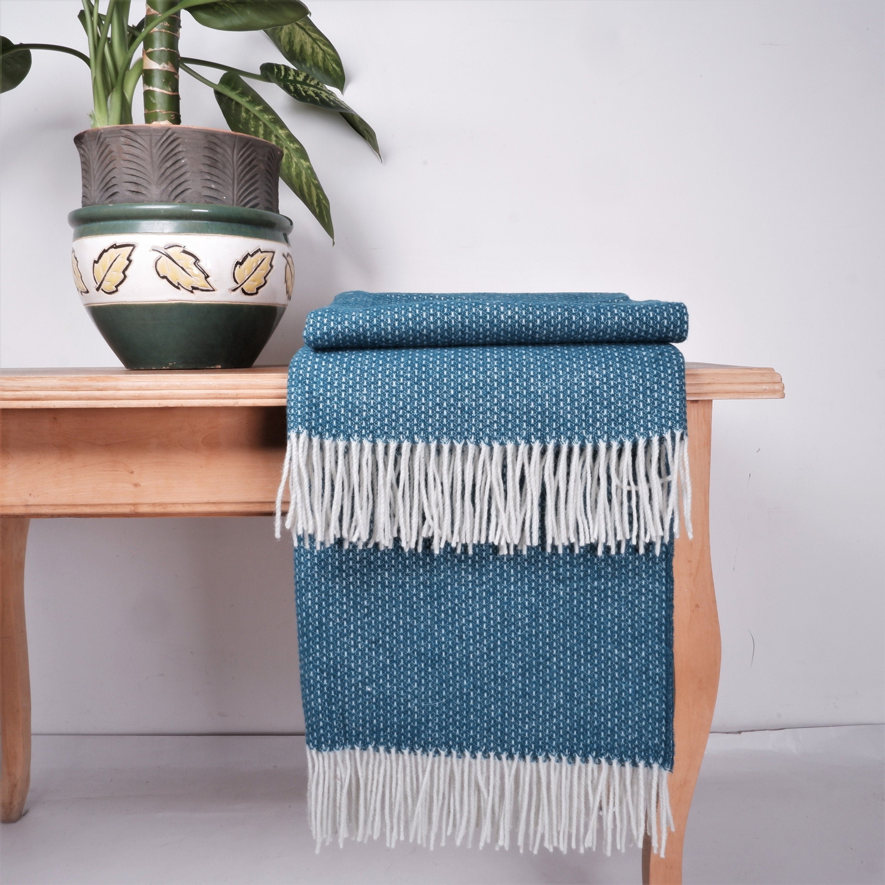 Merino Wool Blanket - Lightweight Sofa Throw | Natural Warm Winter Plaid