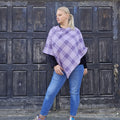 Wool Blanket Poncho - Purple Checked Hooded Wool Cape | Comfortable Outdoor Ruana