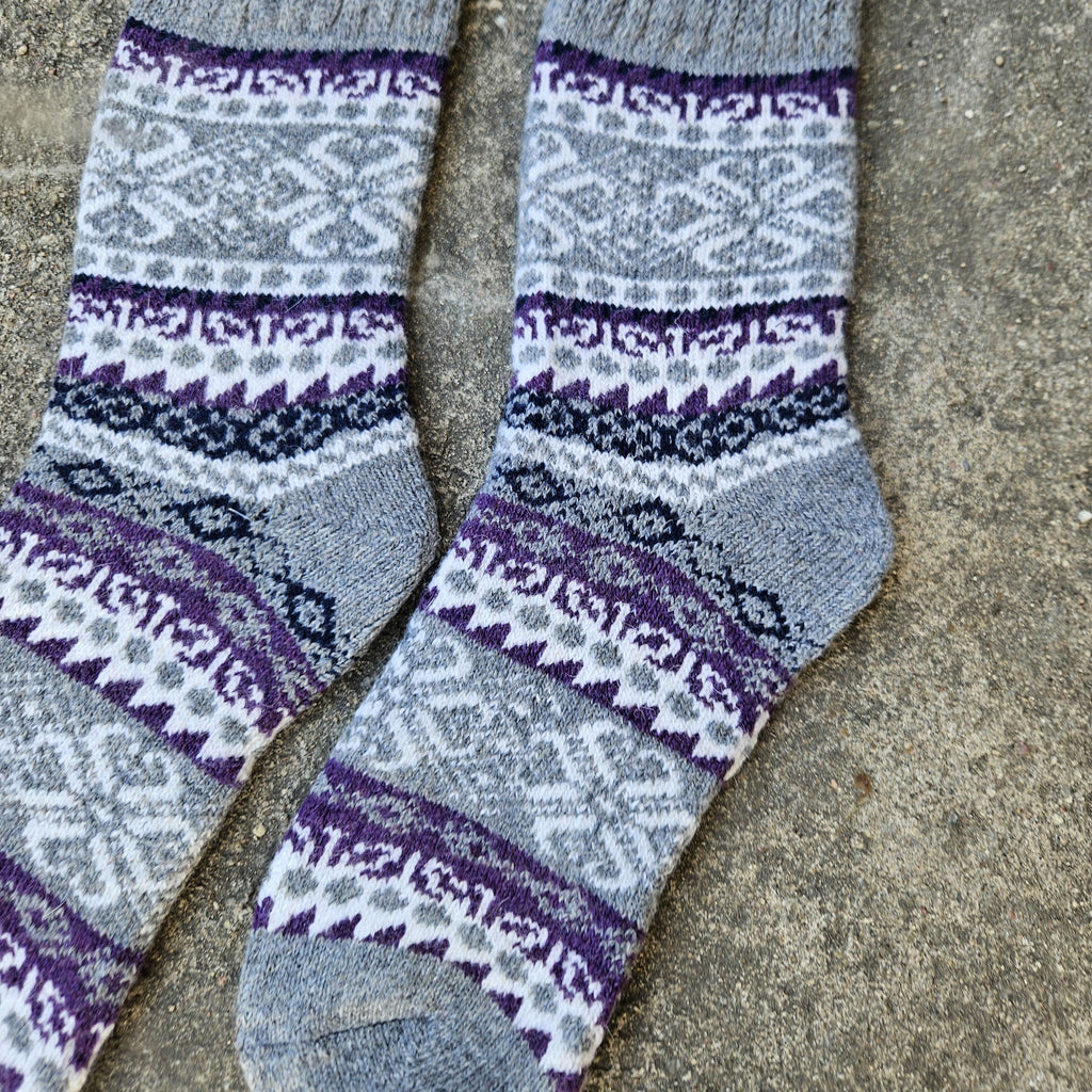 Alpaca Wool Socks – Warm Nordic Dalarna Style Ankle Socks for Men & Women