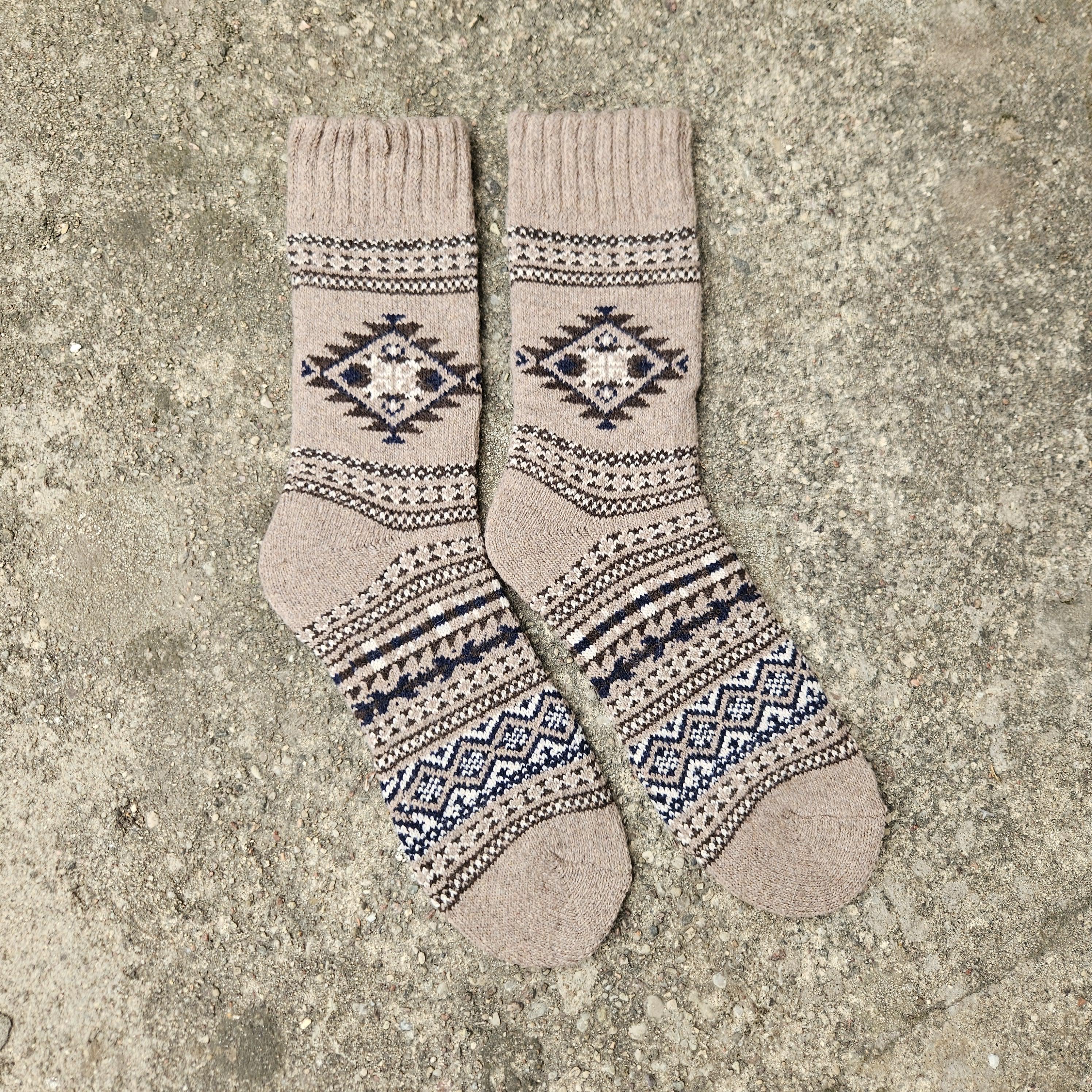 ALPACA WOOL Socks Nordic Ethno gray navy brown beige  - Size EUR 39 - 42 43 - 46  ankle socks for men women Unisex Survival Alpaca socks