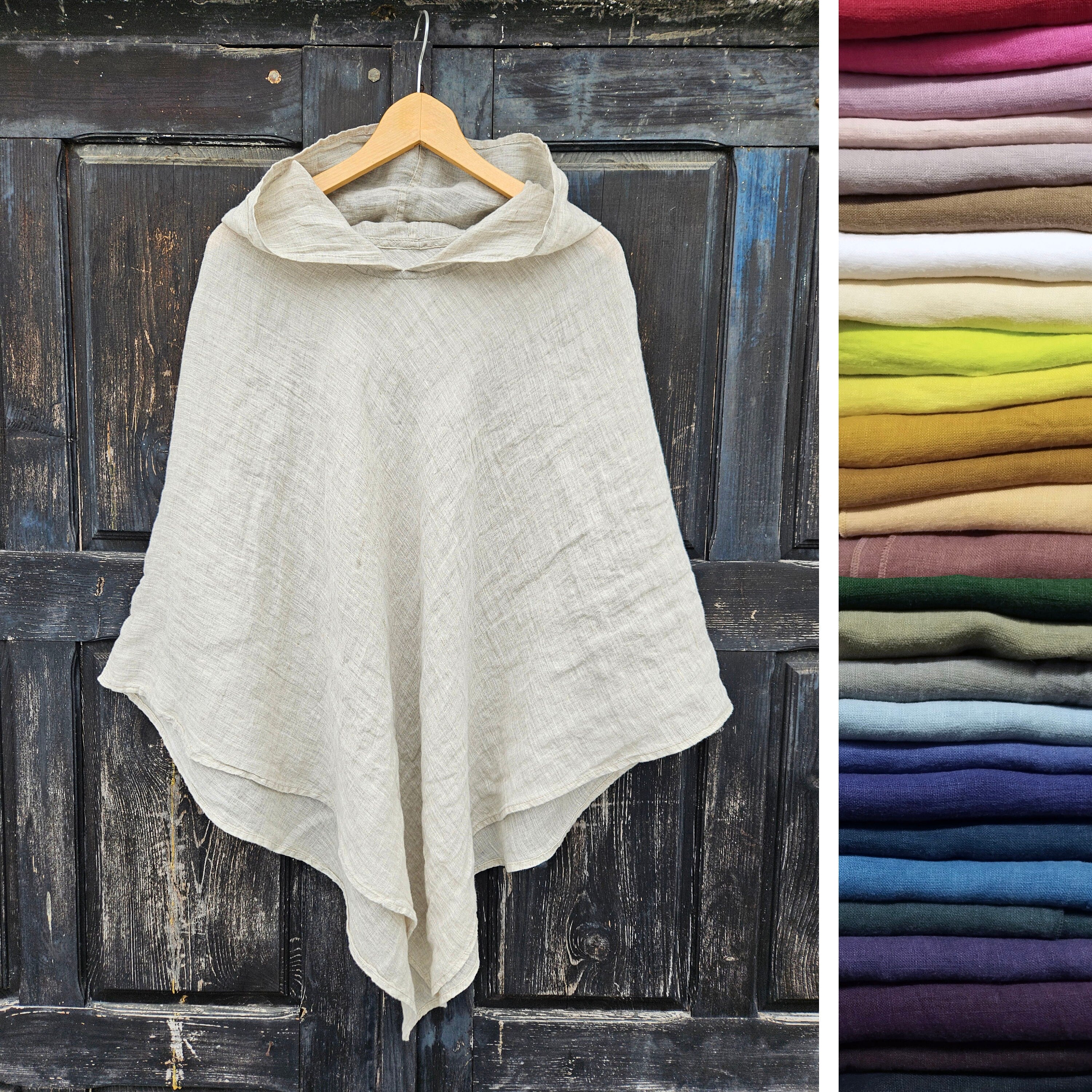 natural linen poncho cape jacket hooded or without hoot for women mother gift wife gift summer vacation outfit