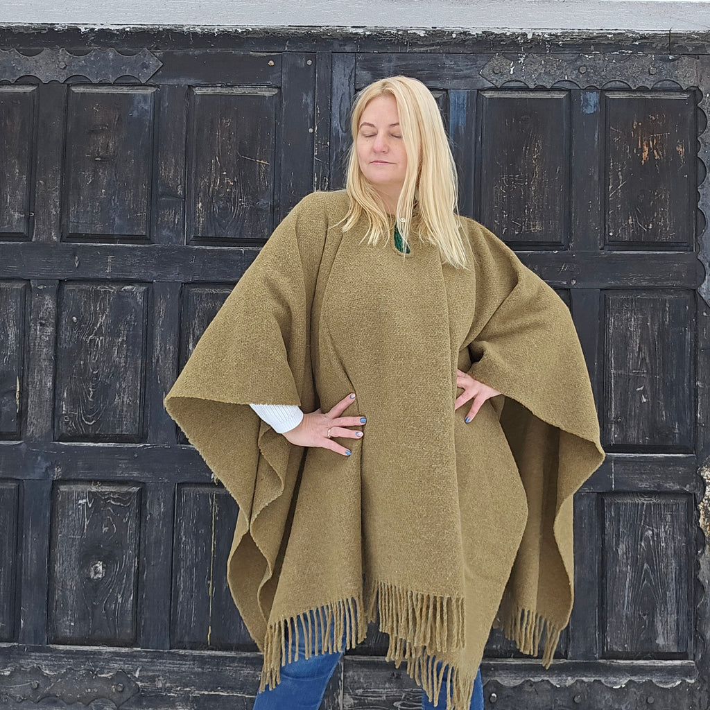 Wool Poncho - Unisex Ruana Cape | Red Wool Blanket | Outdoor Cape Cloak With Hood