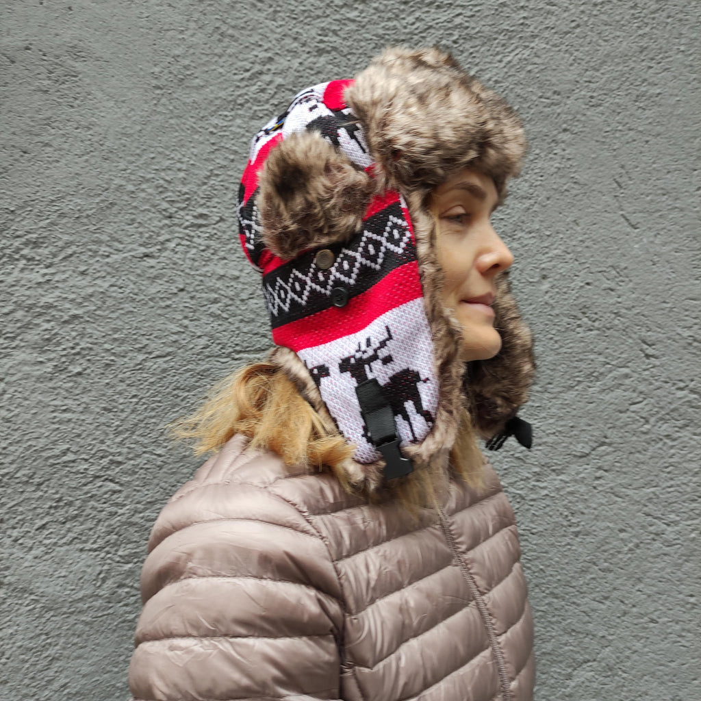 Aviator Wool Hat - Colorful Trapper Winter Cap with Faux Fur Lining & Ear Flaps