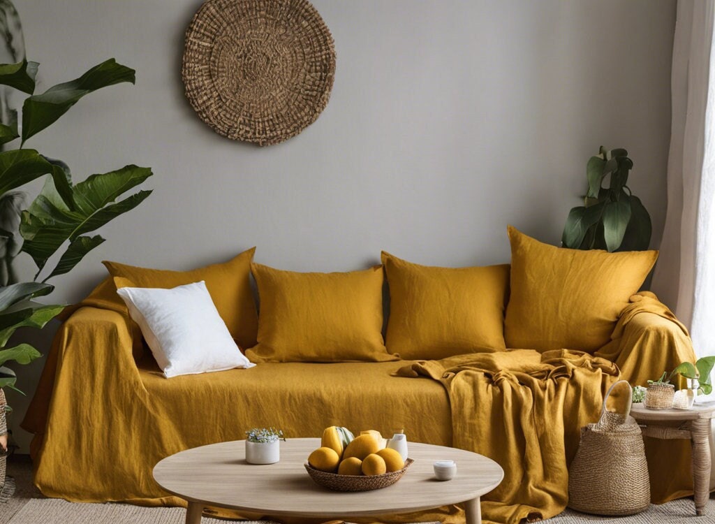 mustard linen couch sofa cover sheet