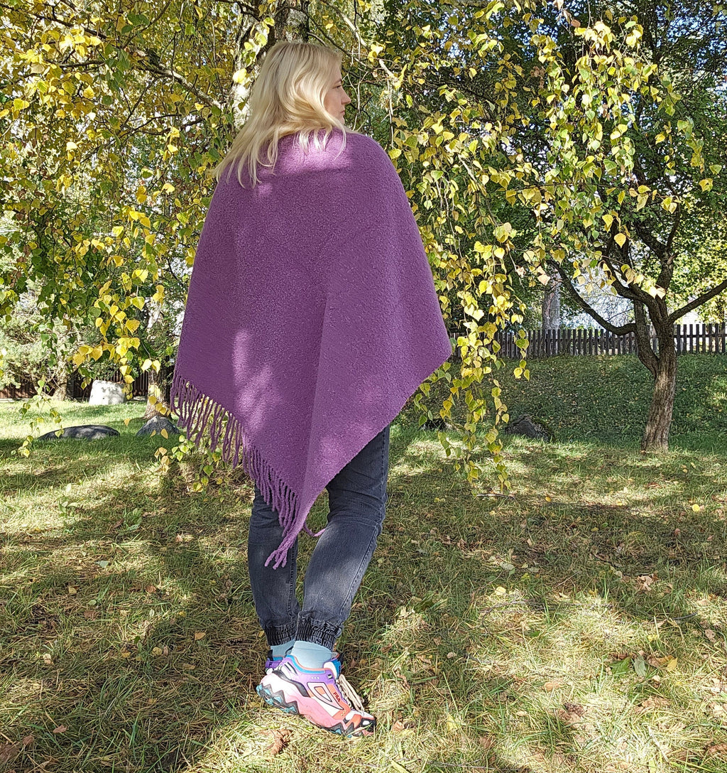 purple wool blanket poncho cape coat for men or women hooded or without hood, burning man cape poncho in wool