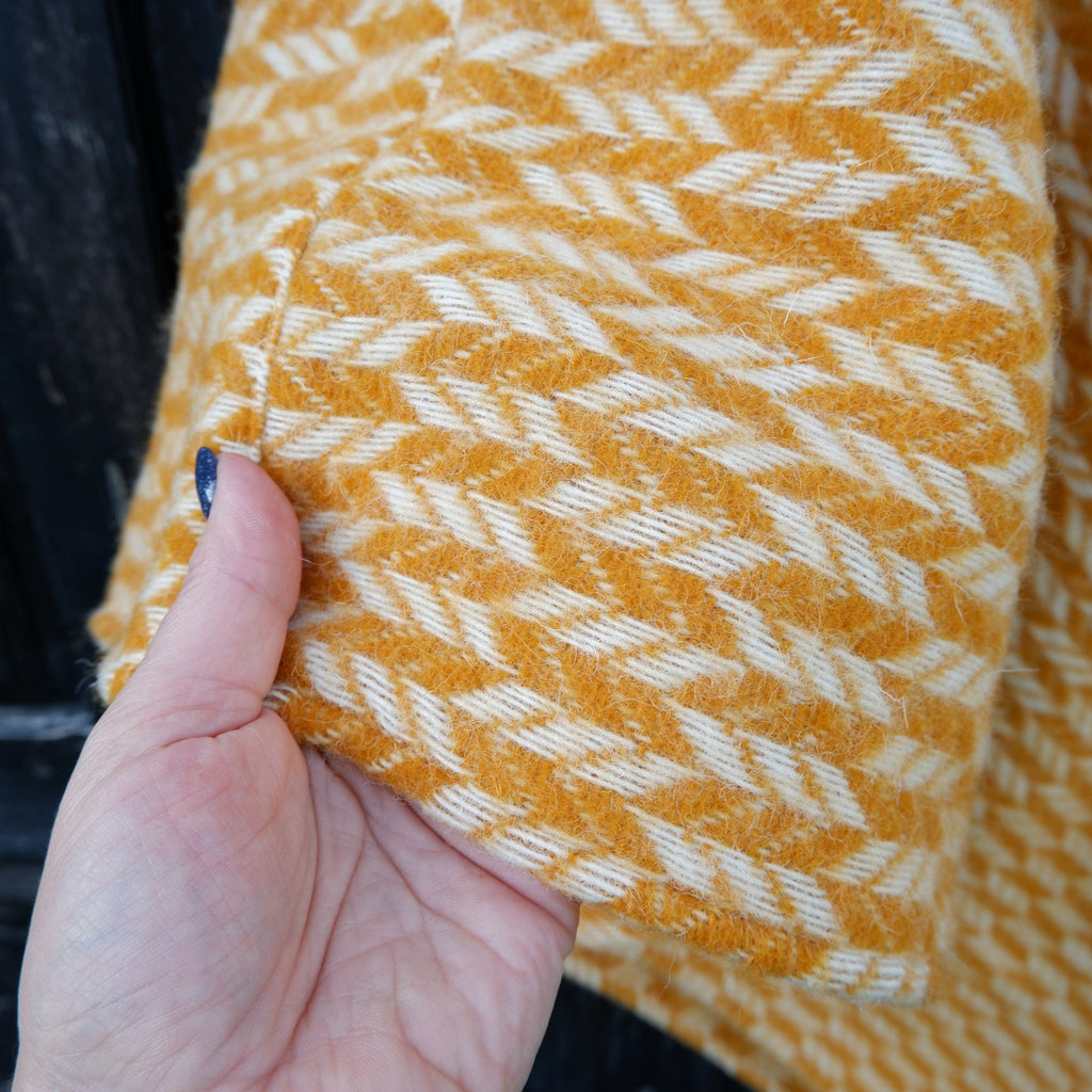 Yellow Wool Poncho – Hooded Cape With Fringes, Cozy Outdoor Blanket