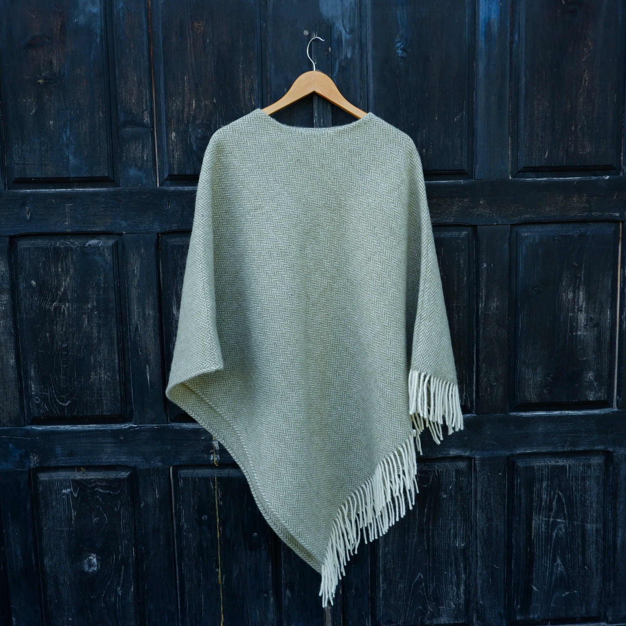 Wool Blanket Poncho Kiruna - Hooded Ruana With Fringes | Comfortable Outdoor Wool Cape