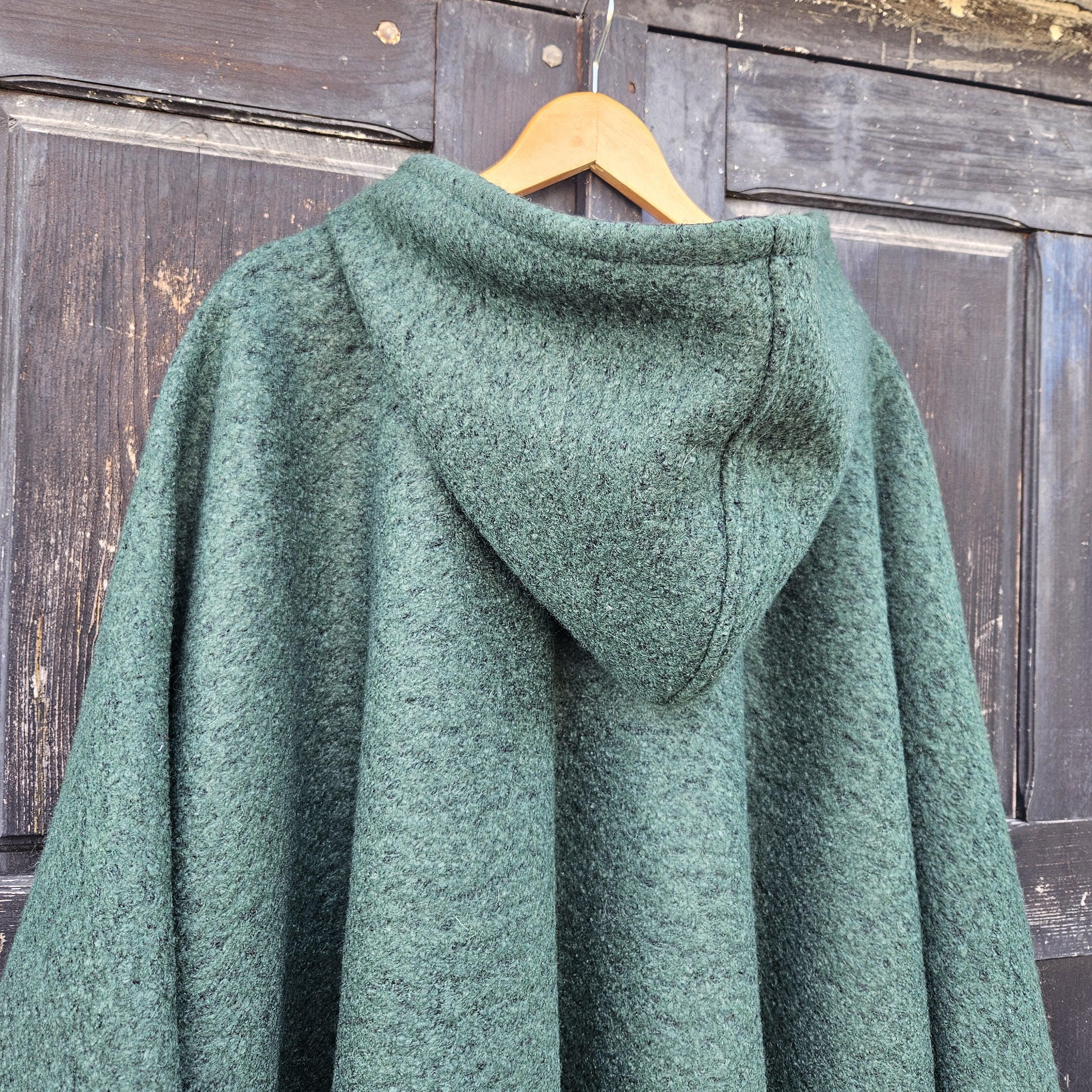 Wool Poncho – Comfortable Unisex Ruana Cape | Green Wool Blanket Shawl, Hooded or Without Hood