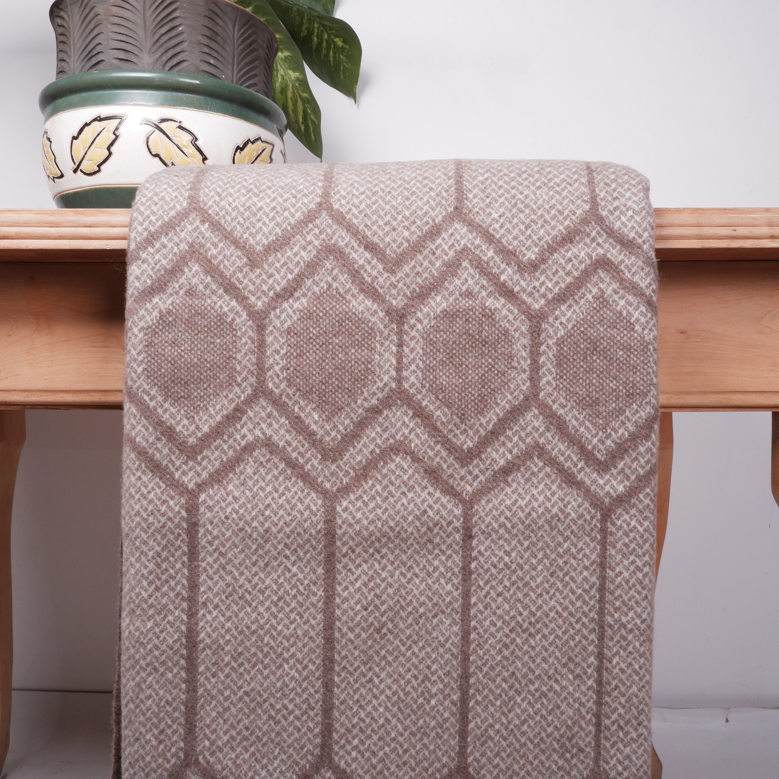 Merino wool Blanket Luna Honey comb plaid Washable throw Natural lightweight sofa cover/ IN2NORD Europe/ Valentines day gift for her