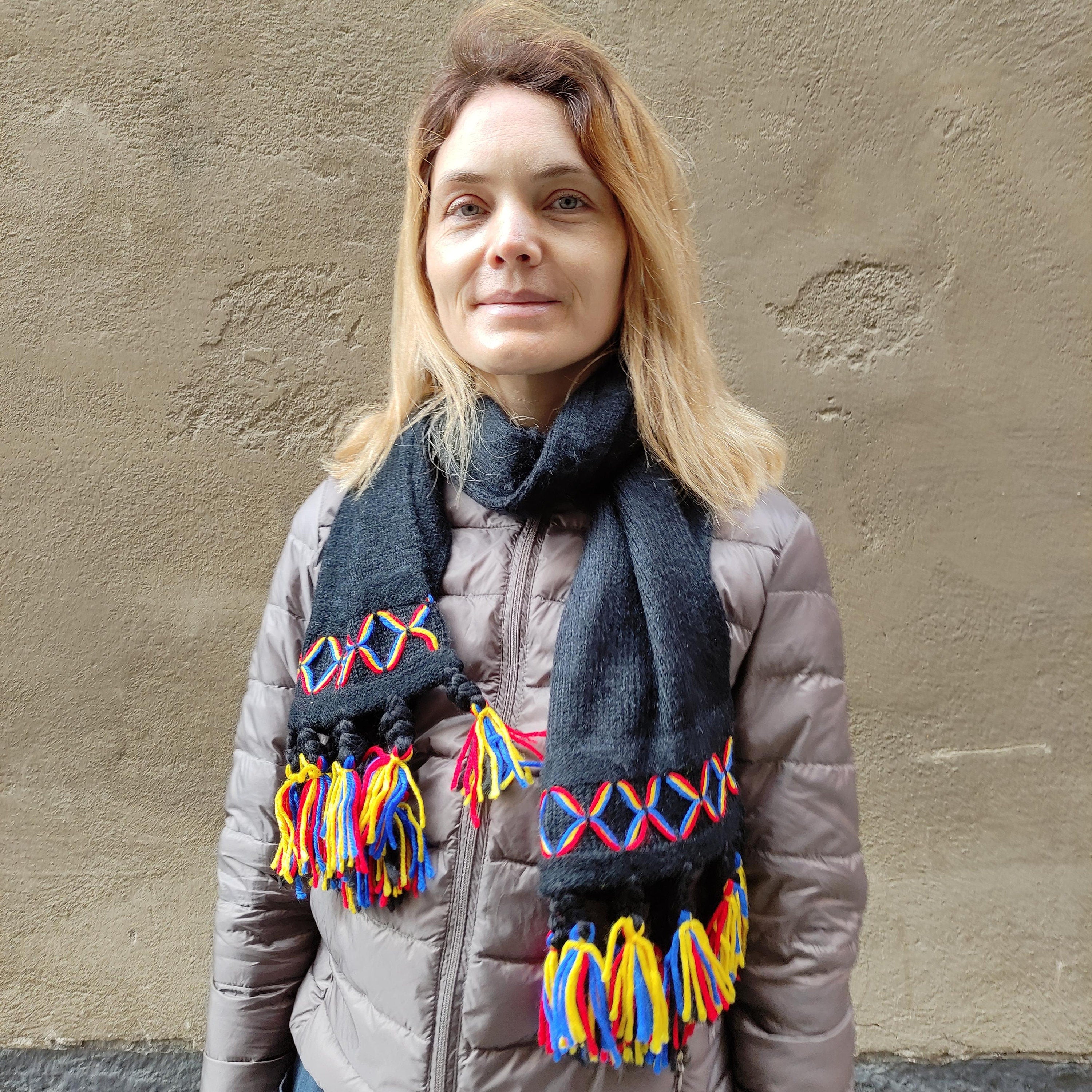 Lovikka Wool Scarf – Handmade Swedish Winter Accessory With Embroidered Ski Design