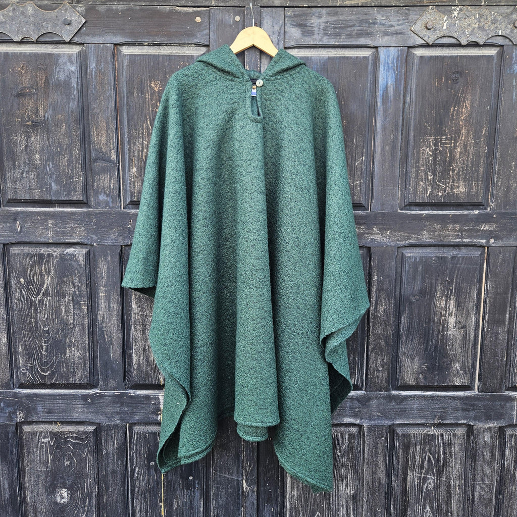 Wool Poncho – Comfortable Unisex Ruana Cape | Green Wool Blanket Shawl, Hooded or Without Hood
